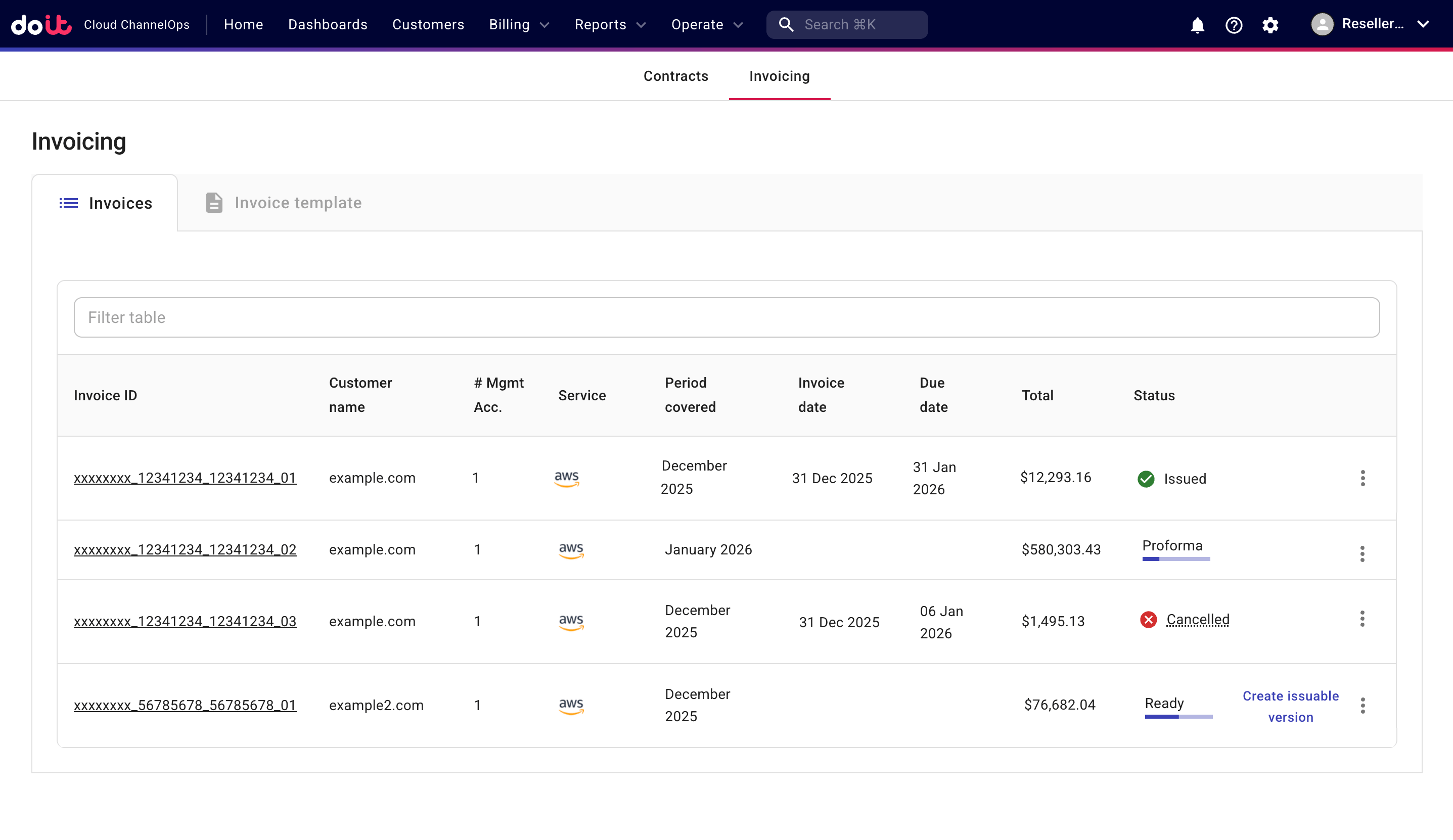 Reseller invoices tab