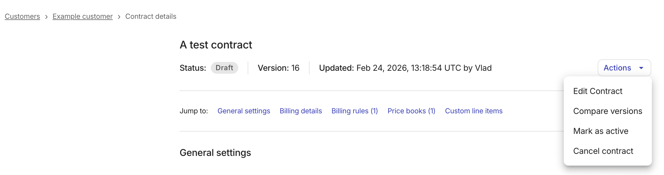 Contracts - Action: change status.