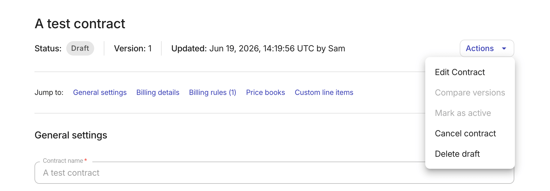 Contracts - Action: change status.