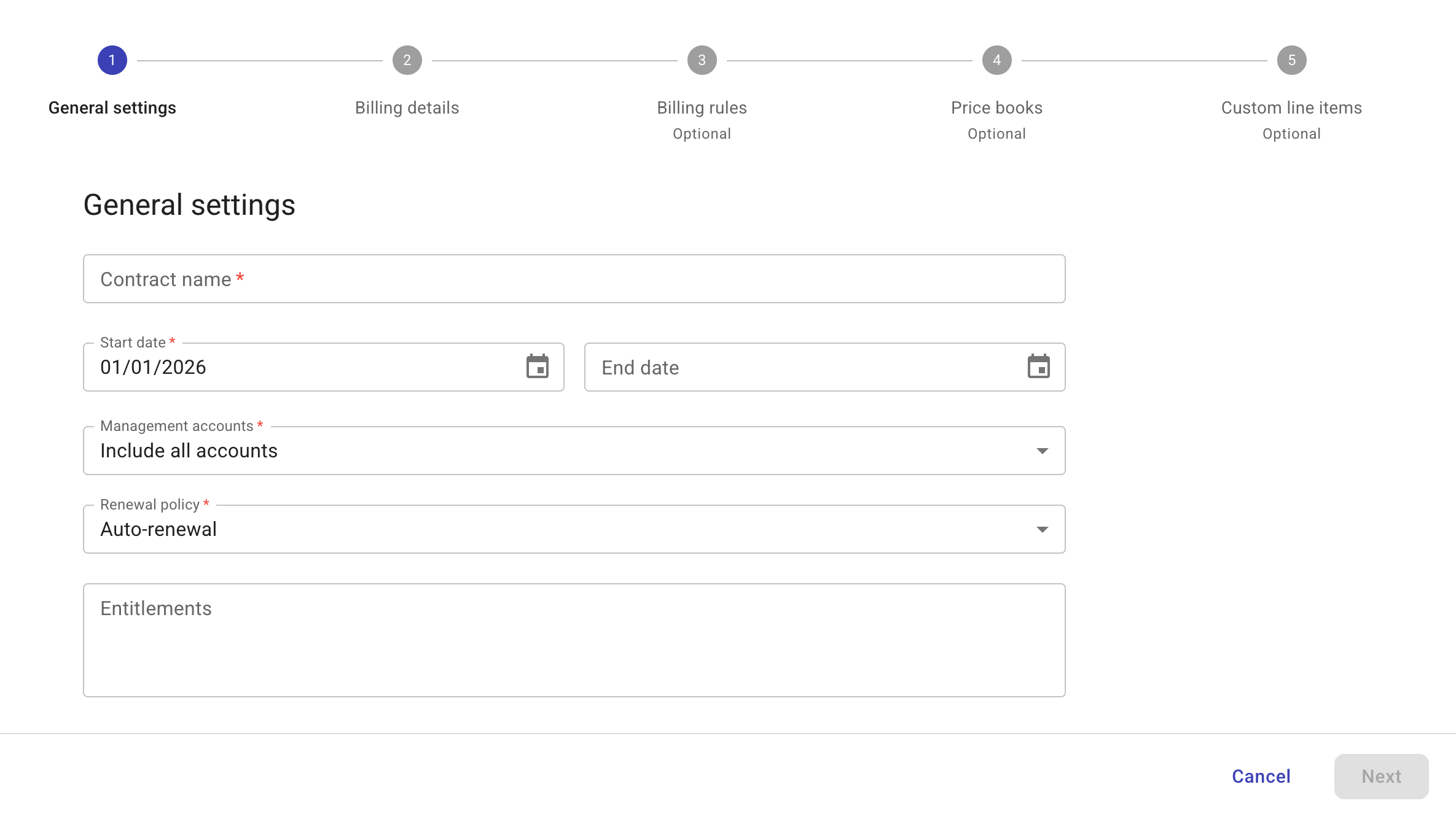 Contracts - General settings