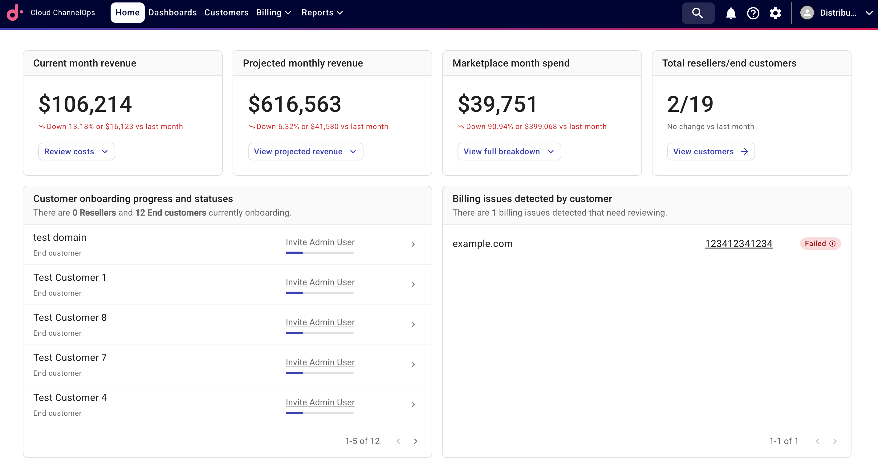Distributor home page