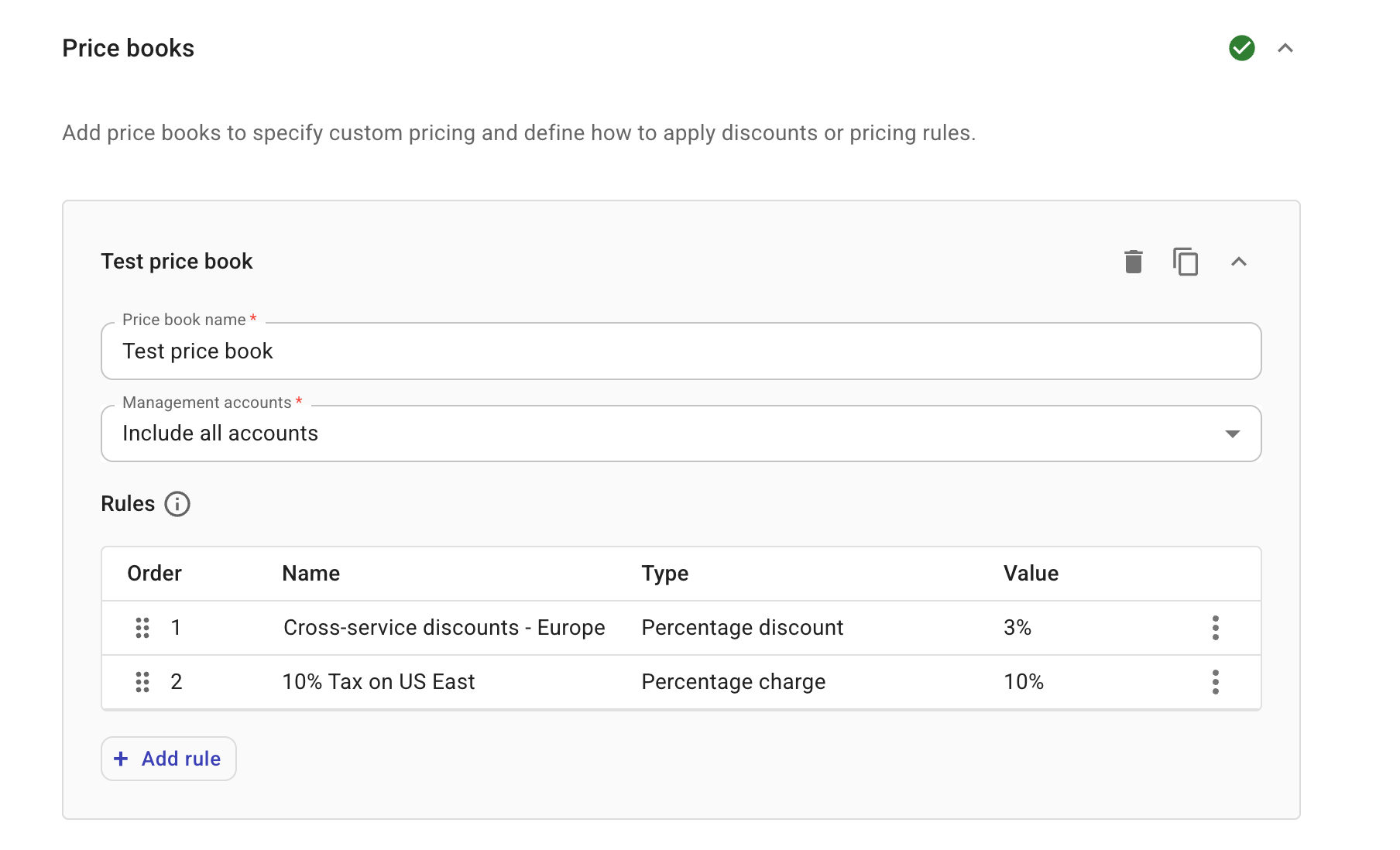 Contracts - Price book rules