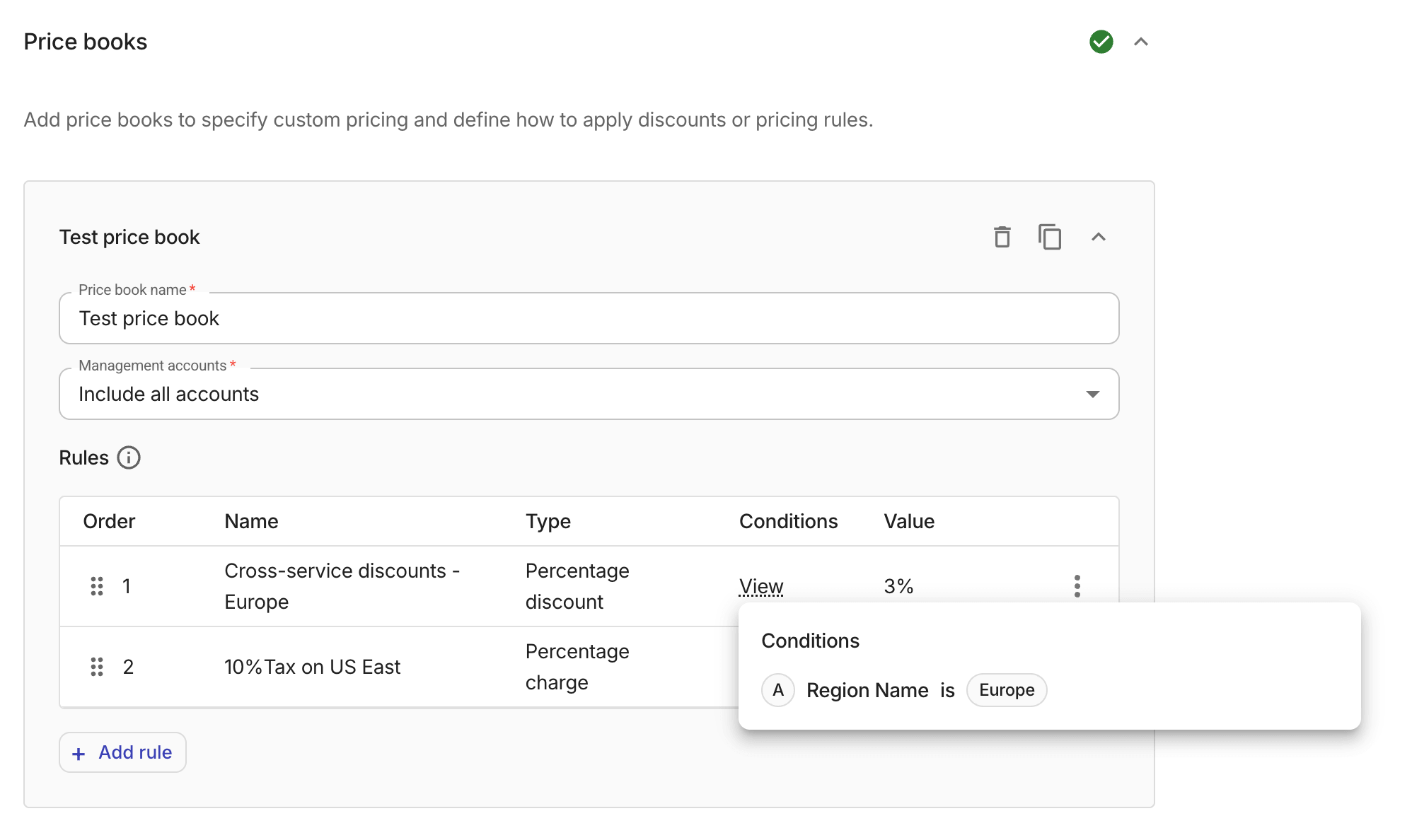 Contracts - View price book rule condition