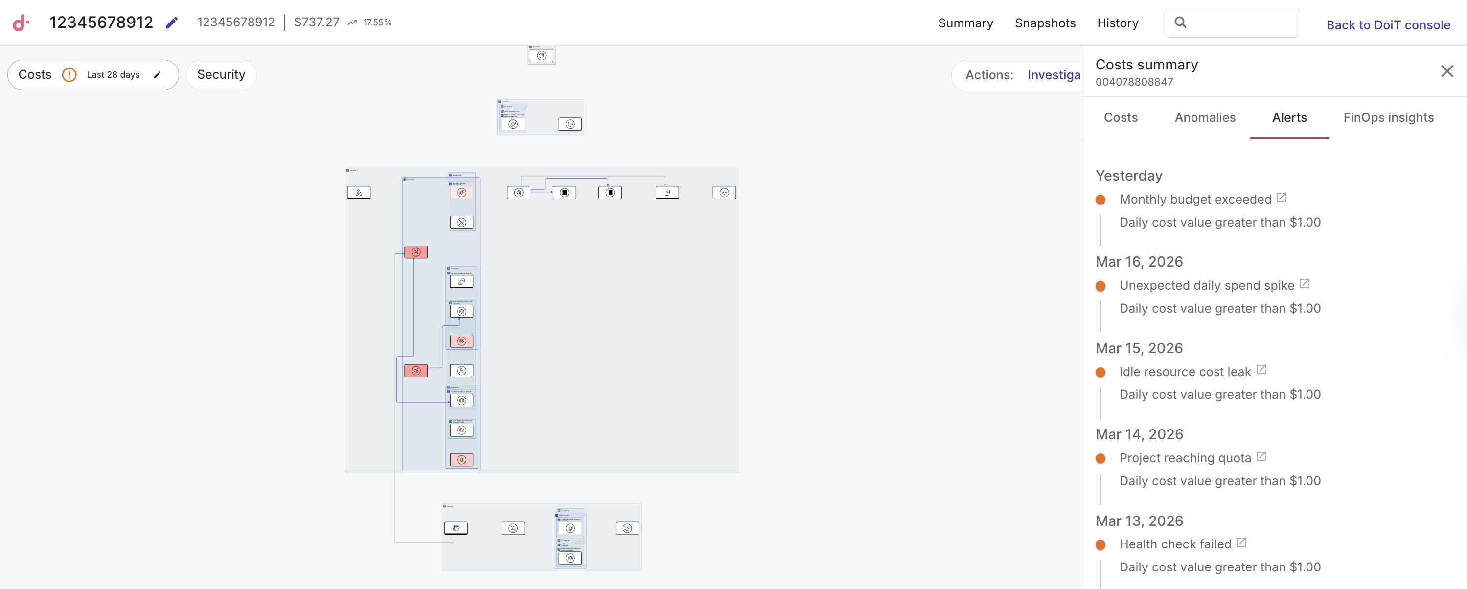 View alerts on a Cloud diagram