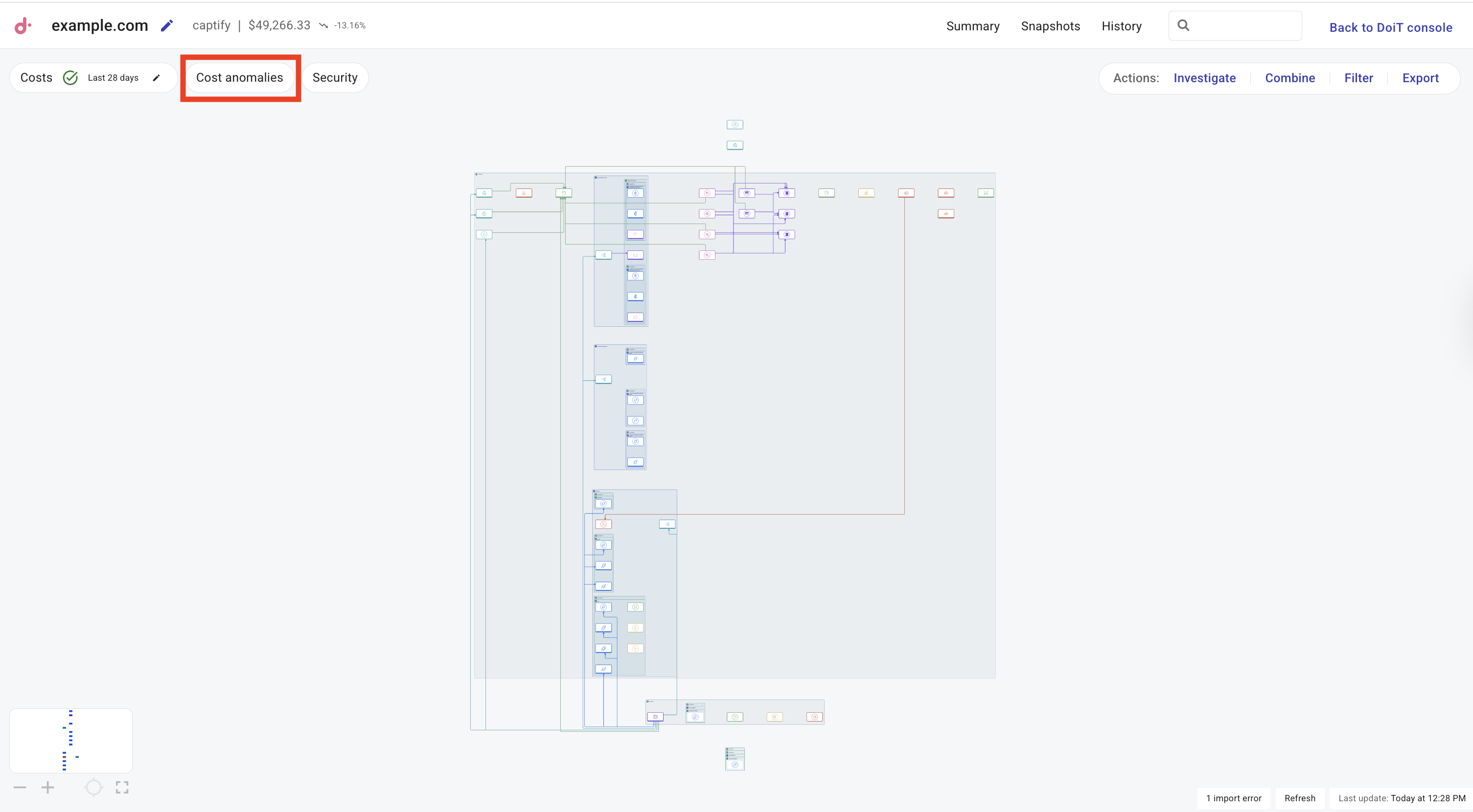 View cost anomalies on a Cloud diagram