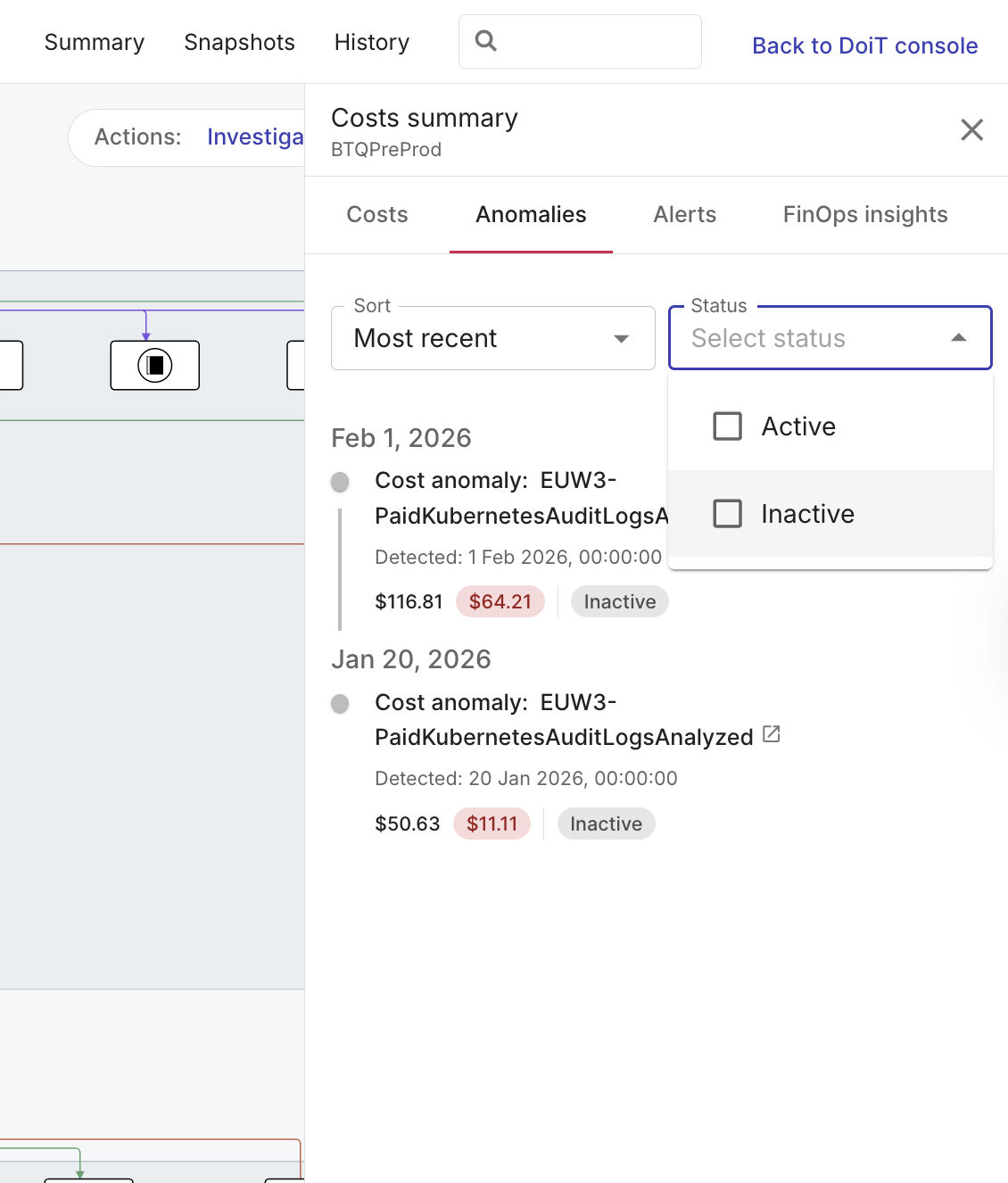 Filter anomalies on a cloud diagram