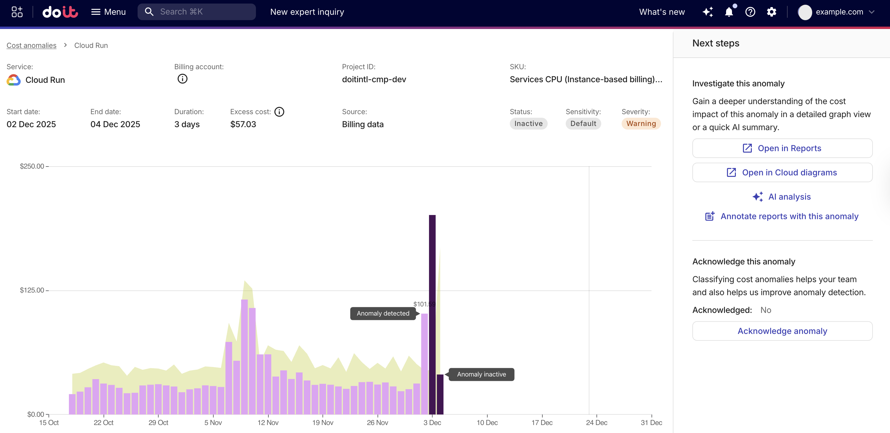 Navigate to Cloud Diagrams from a cost anomaly