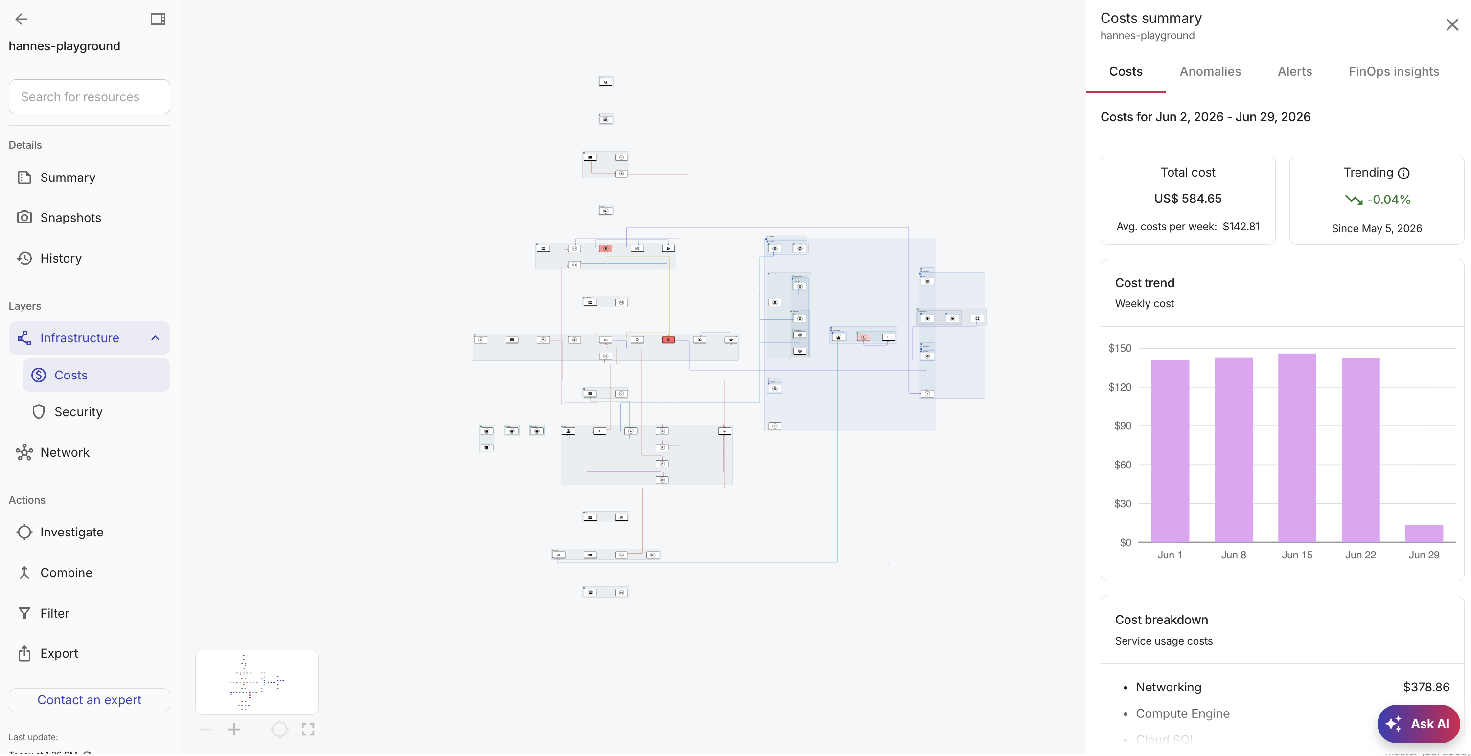View costs heatmap on a Cloud diagram