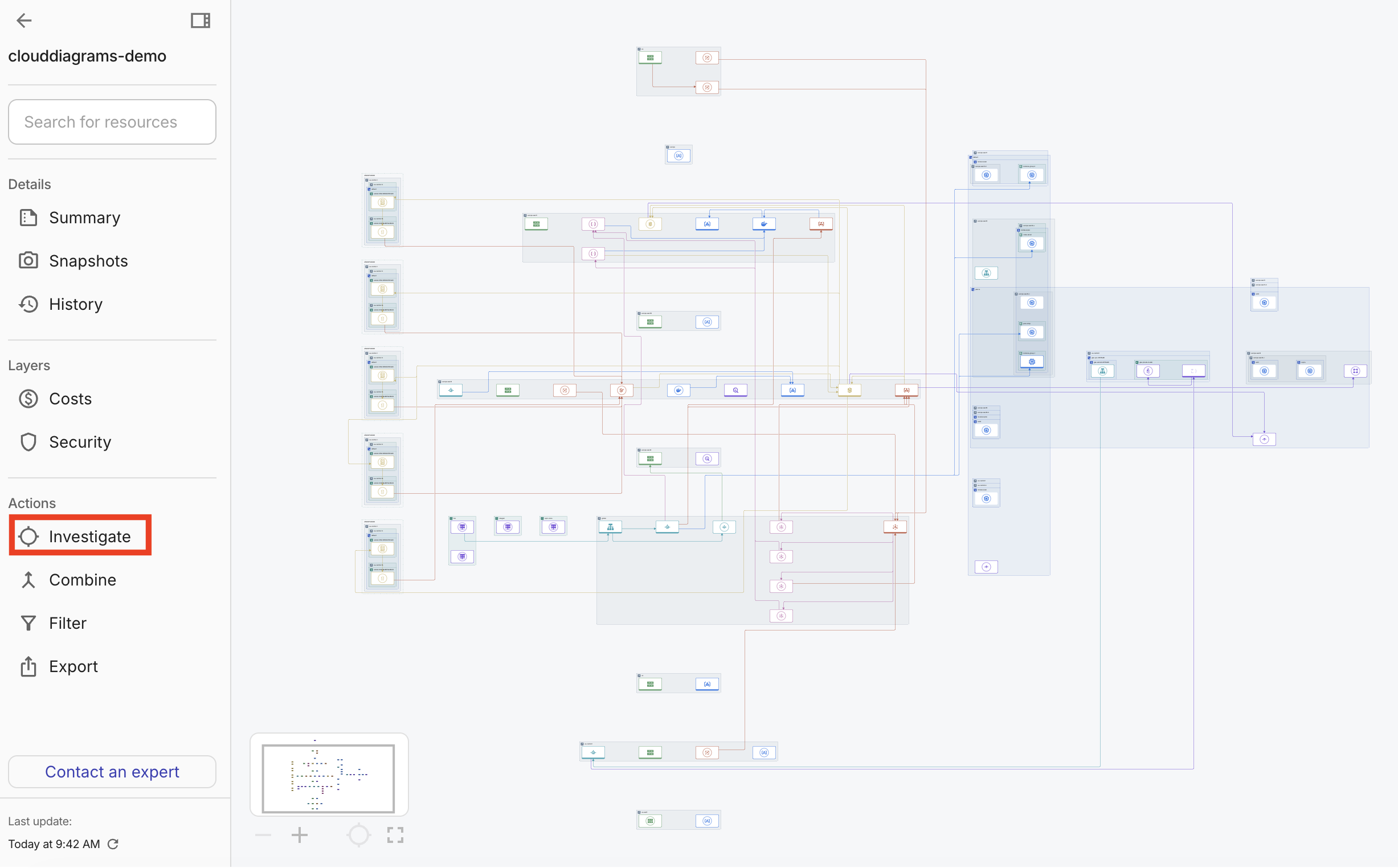 Select Investigate on a Cloud Diagram