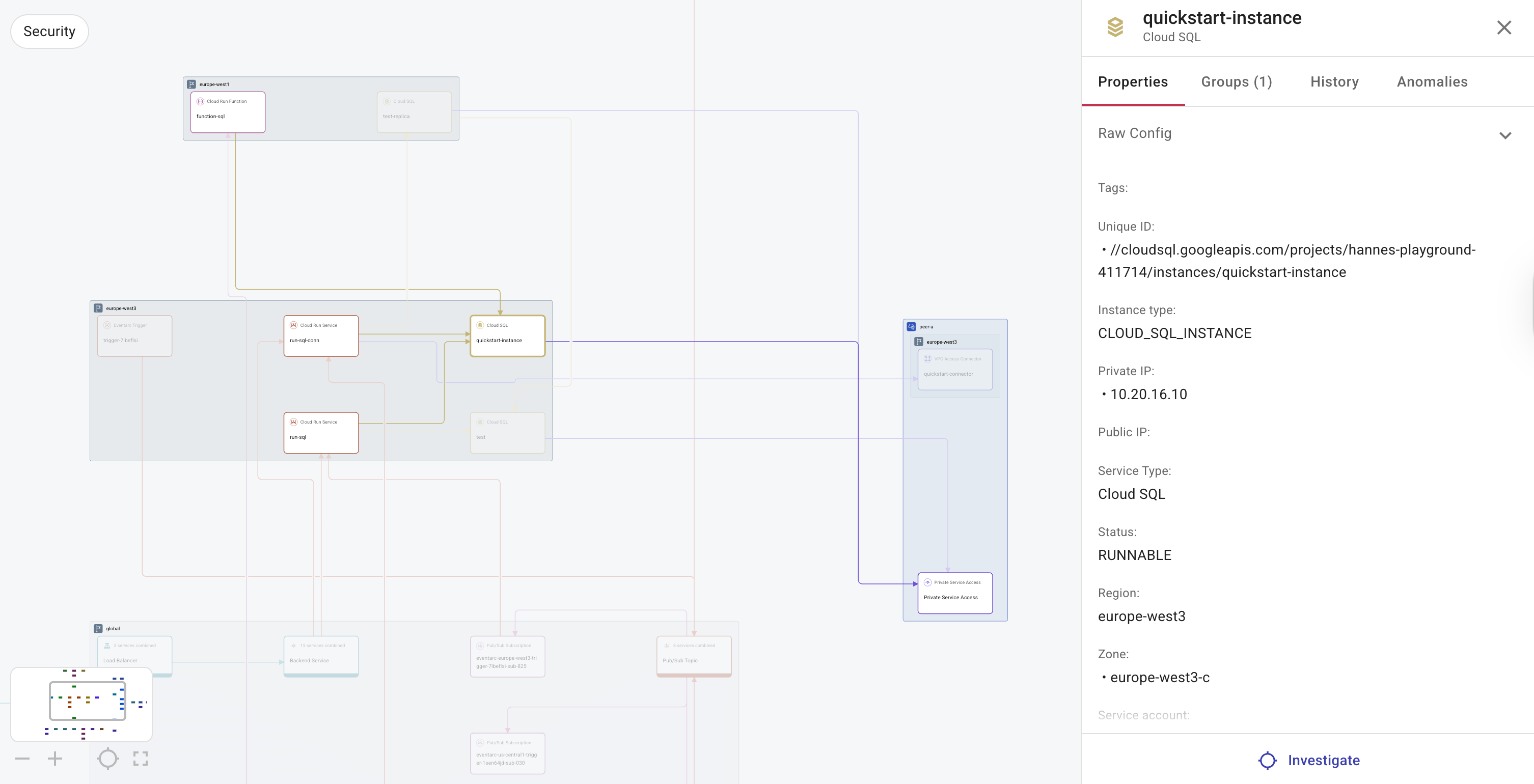 Select a SQL resource to investigate