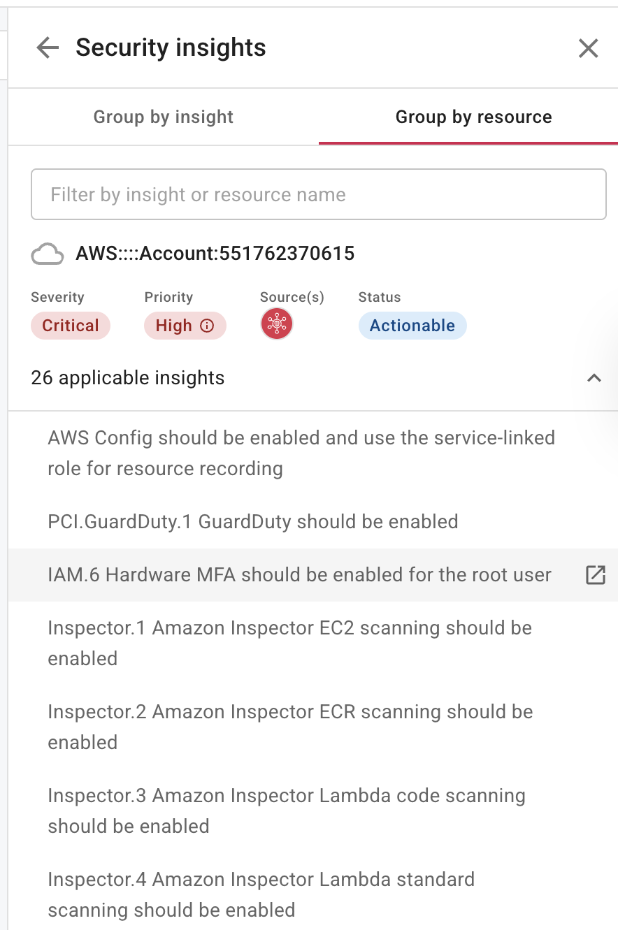 Security resources affected by insights