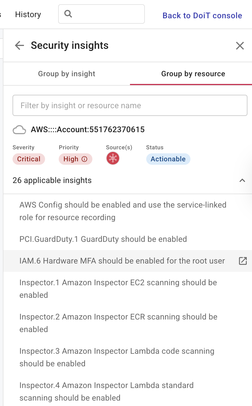 Security resources affected by insights