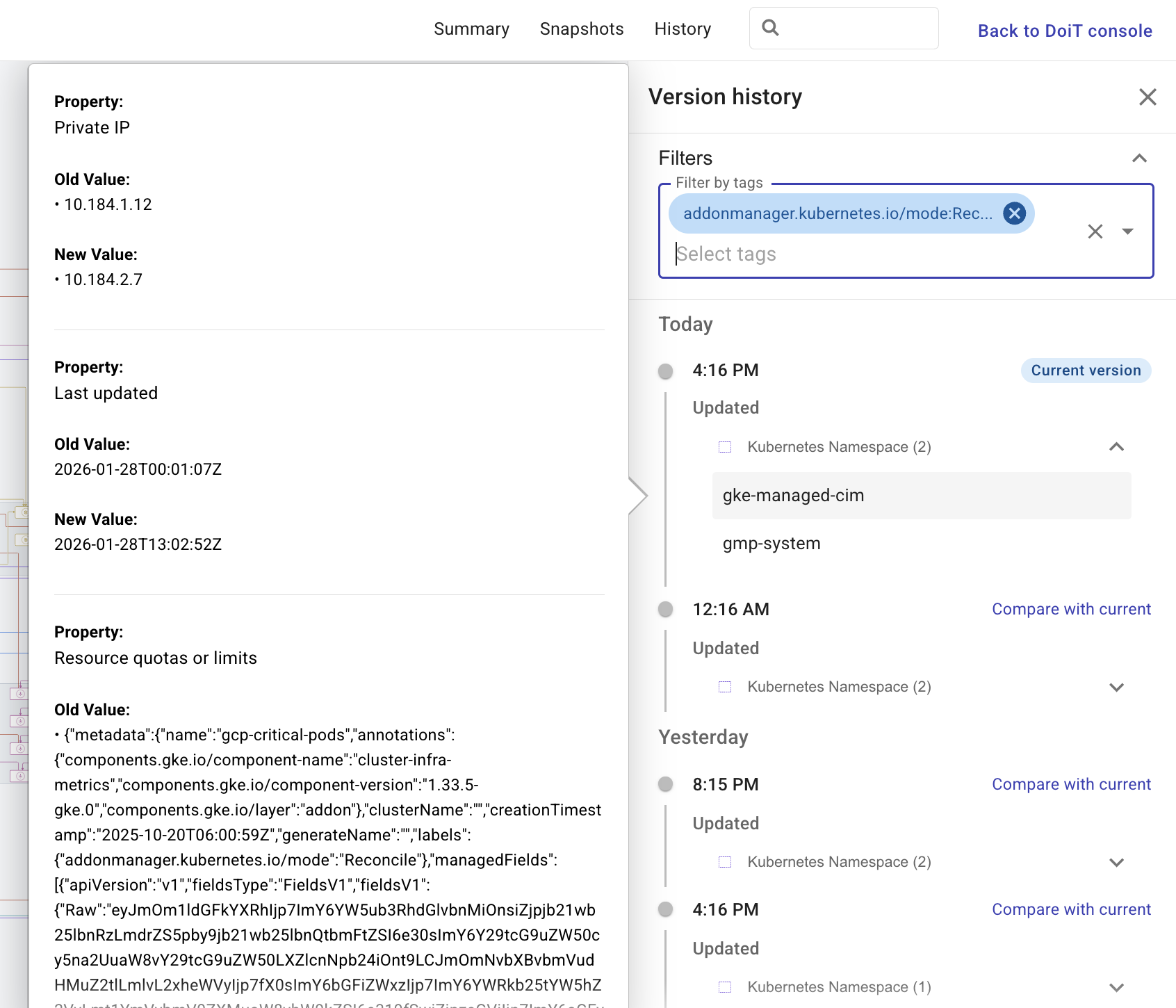 Expand a version history entry