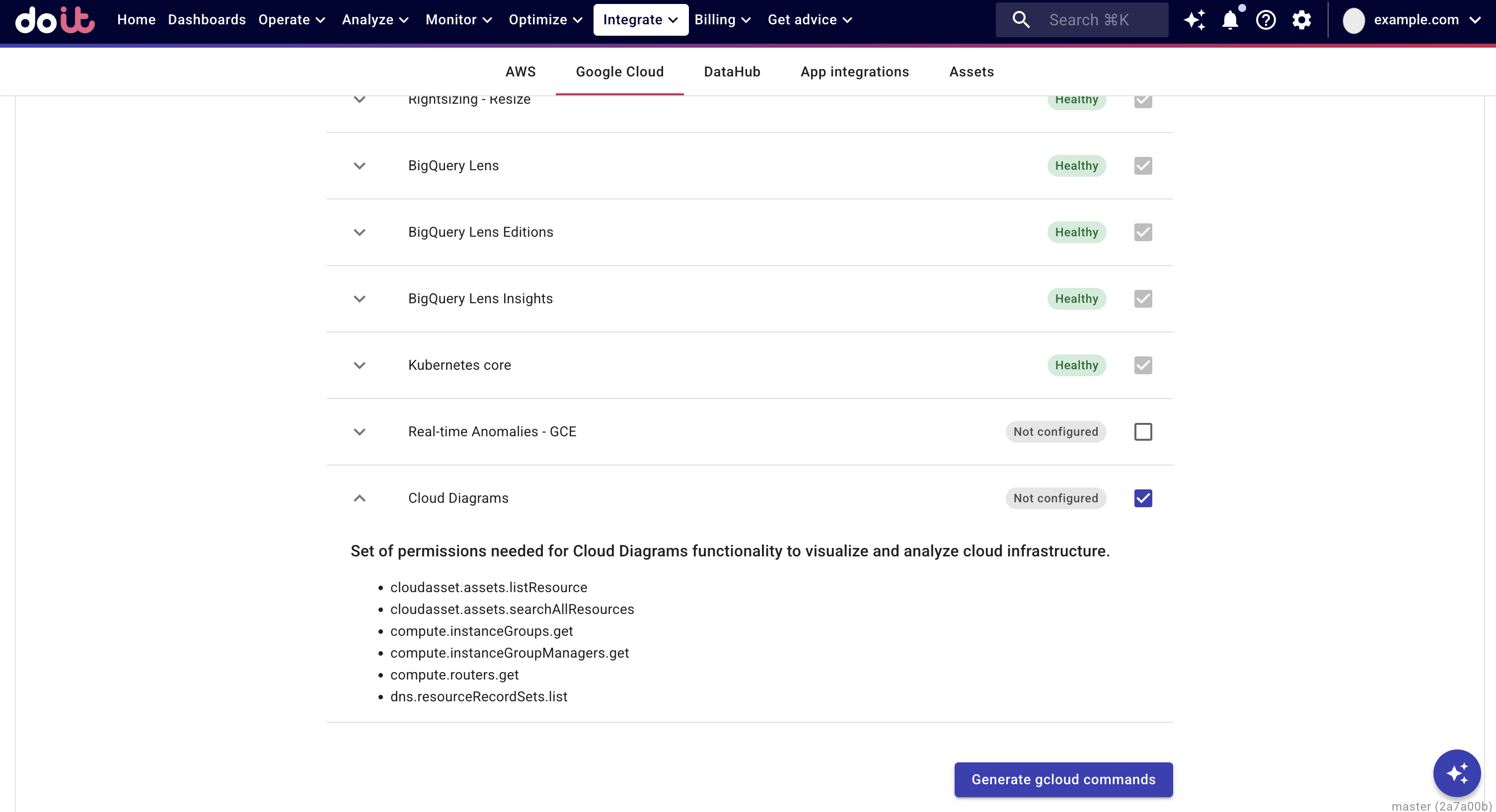 必要な権限を確認するために Cloud Diagrams 機能を展開