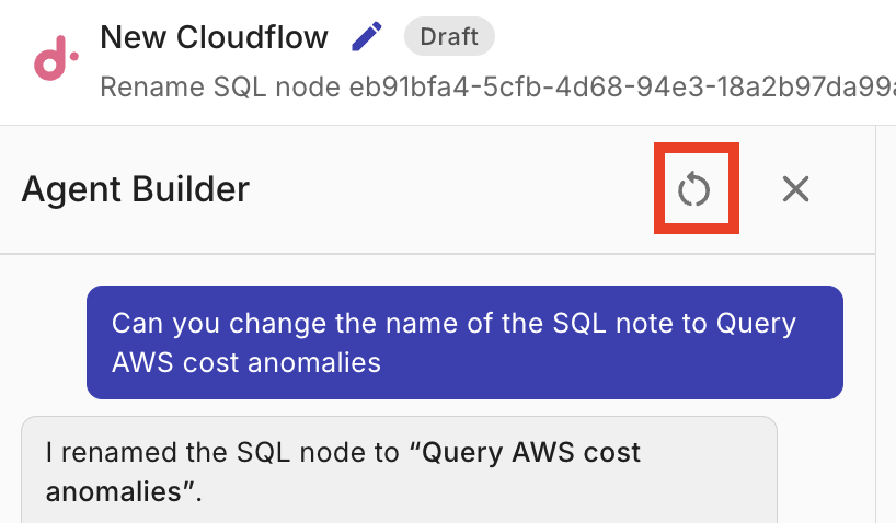 AI Flow Builder panel showing clear conversation