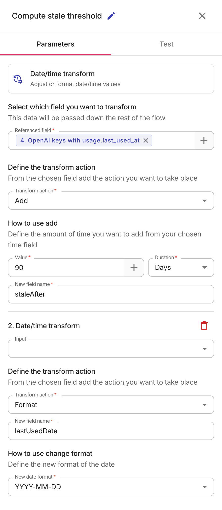 Date/time transform configuration
