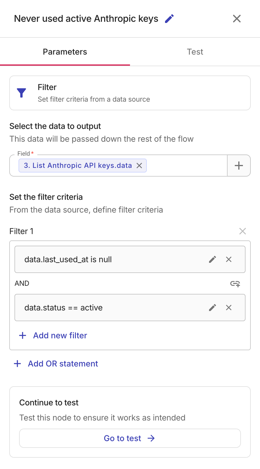 Filter for never-used active Anthropic keys