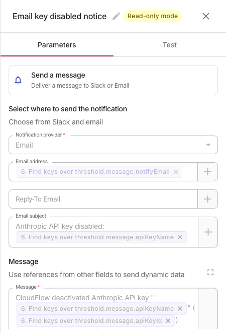 Email notification for deactivated keys