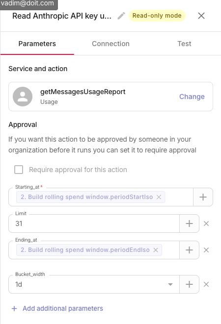 Anthropic getMessagesUsageReport parameters