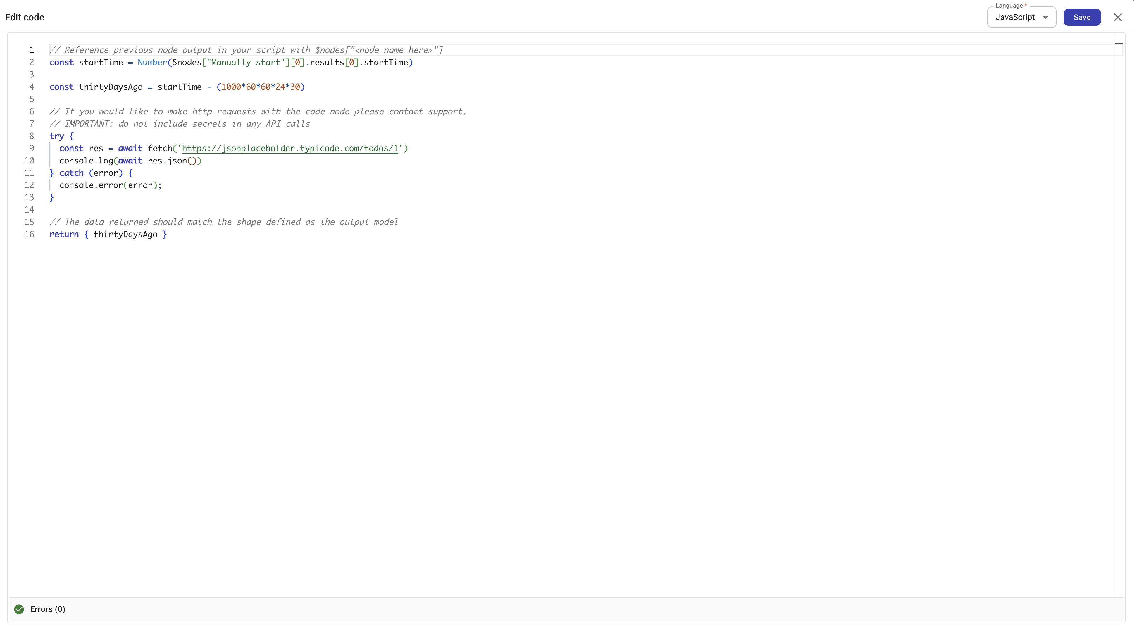 Accessing data from previous nodes in the code editor