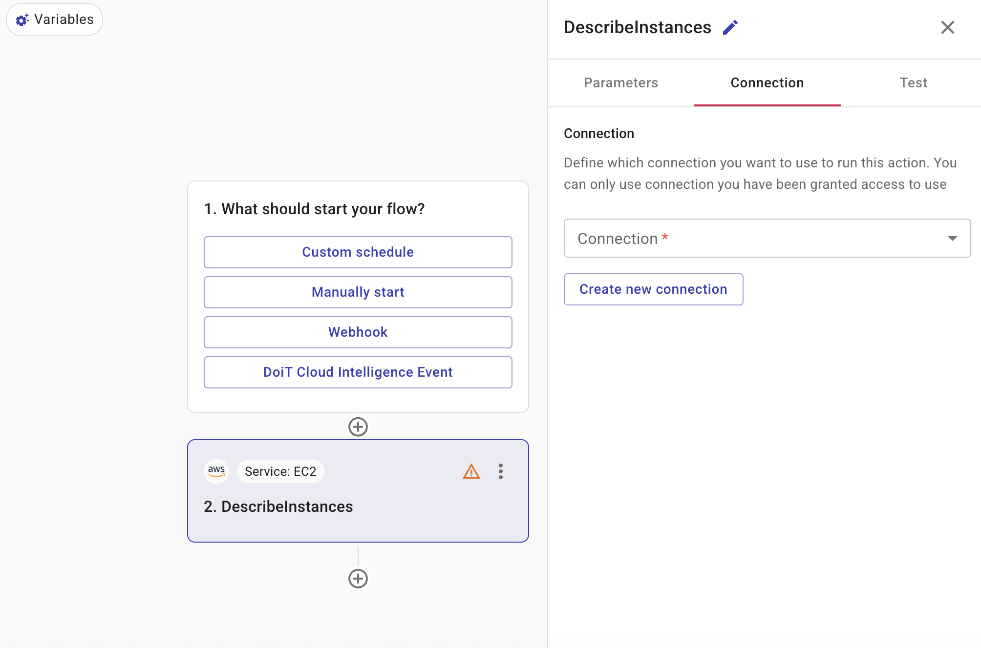 CloudFlow connection tab