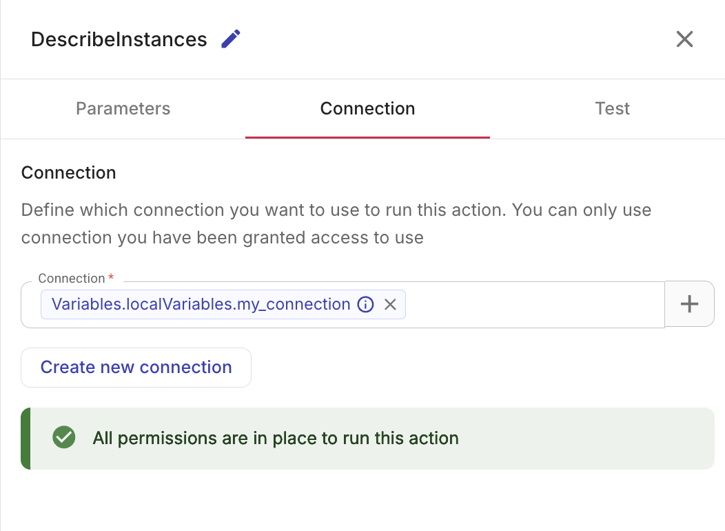A an action node with a selected connection variable