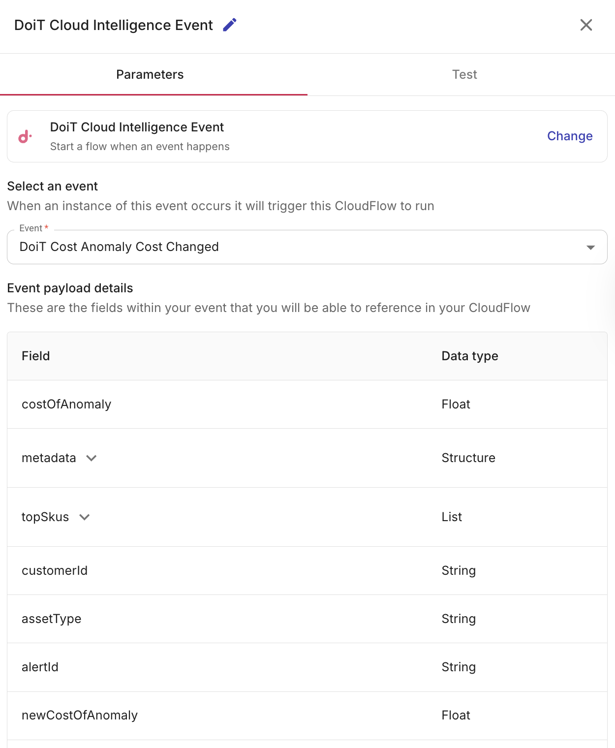 Event trigger configuration