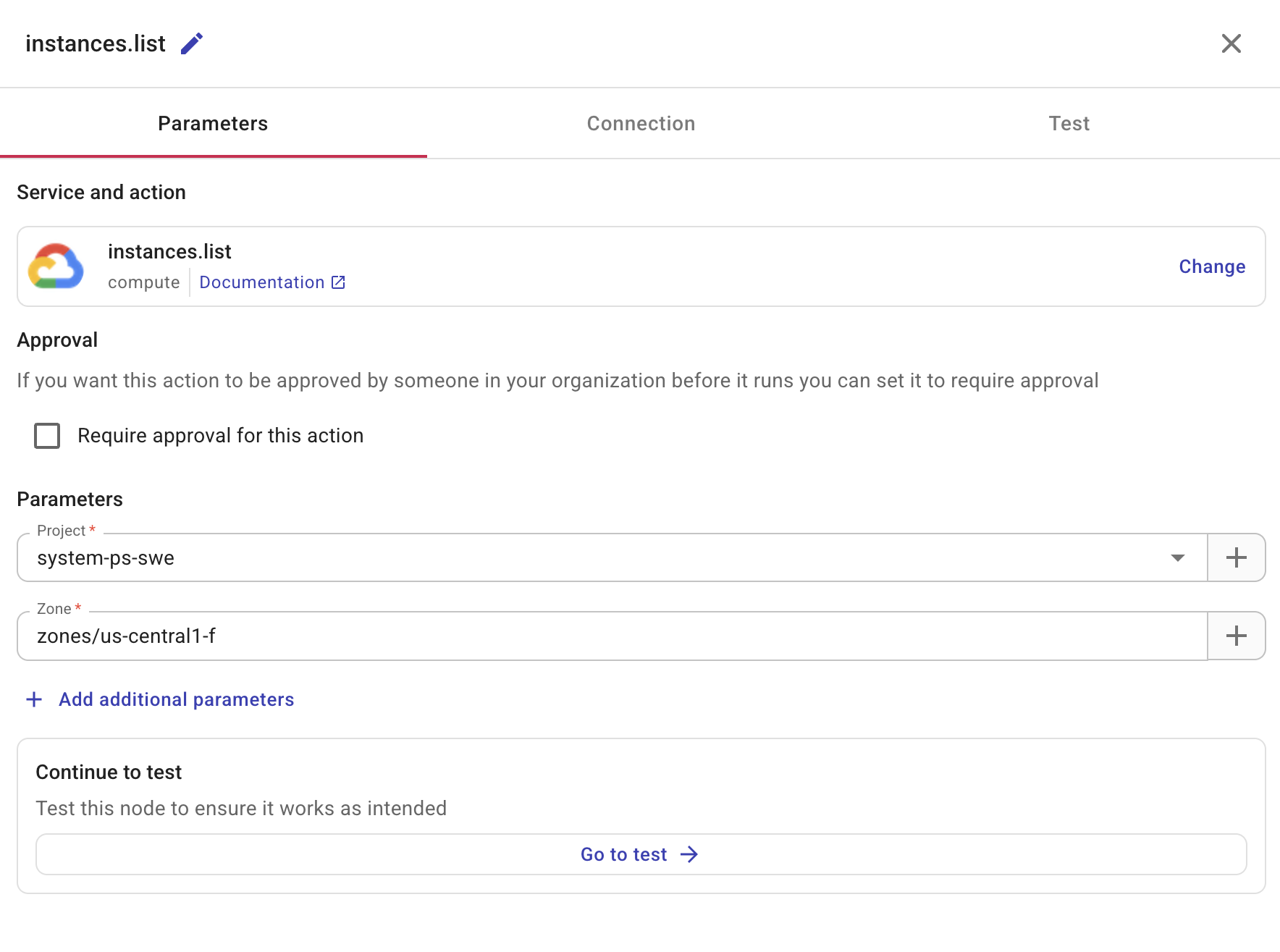 GCP action configuration