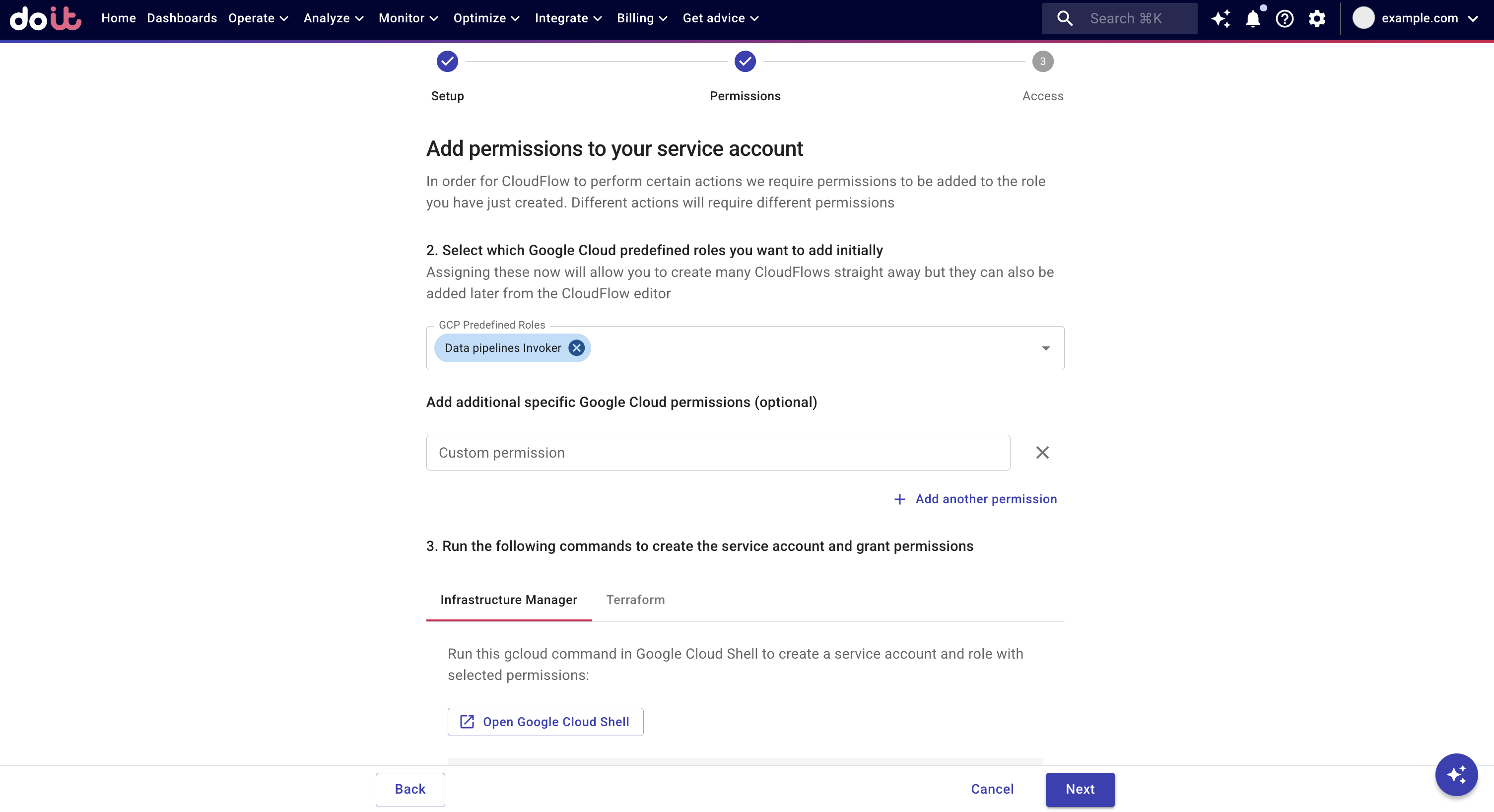 GCP connection permissions