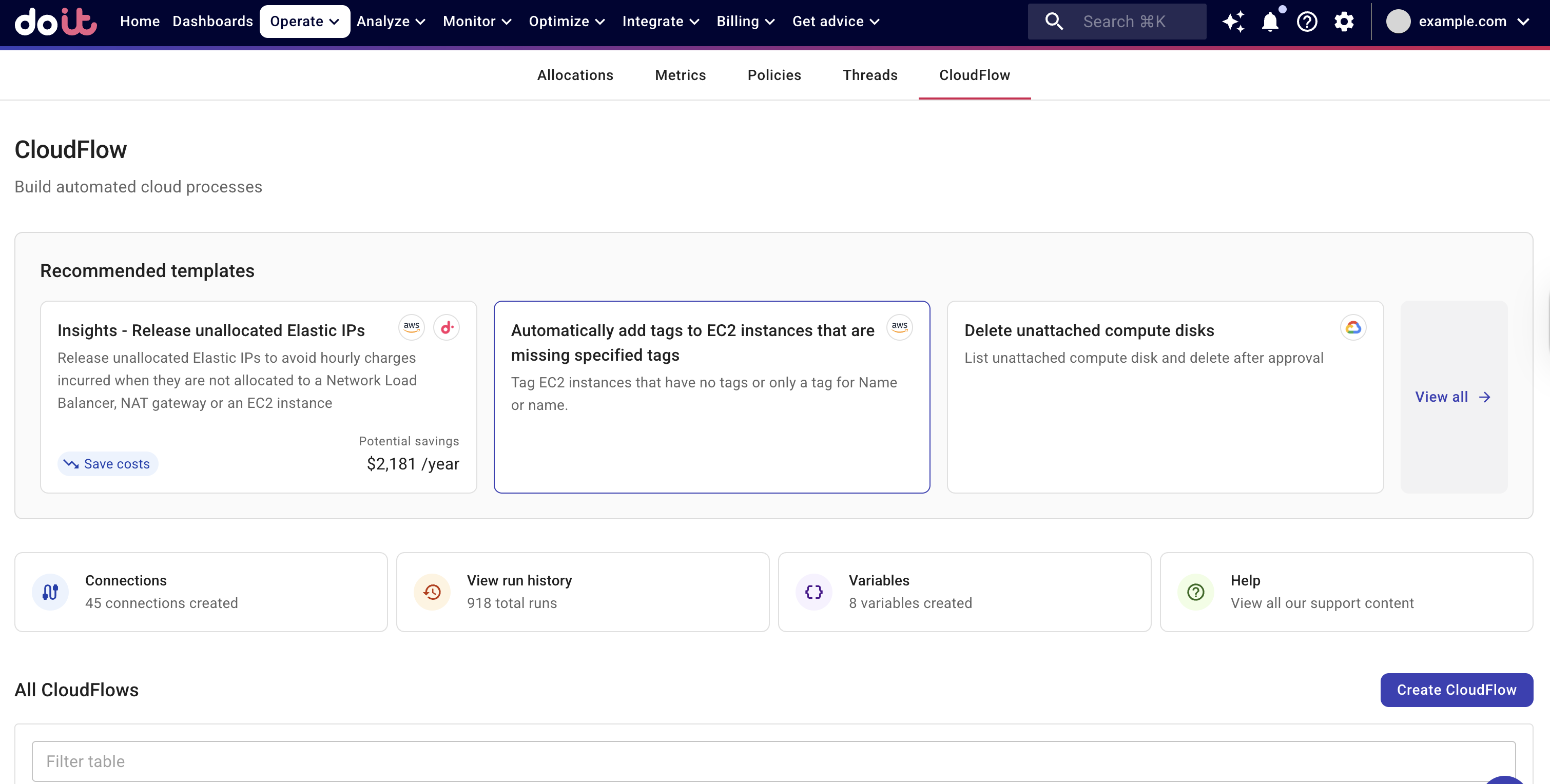 CloudFlow creation options