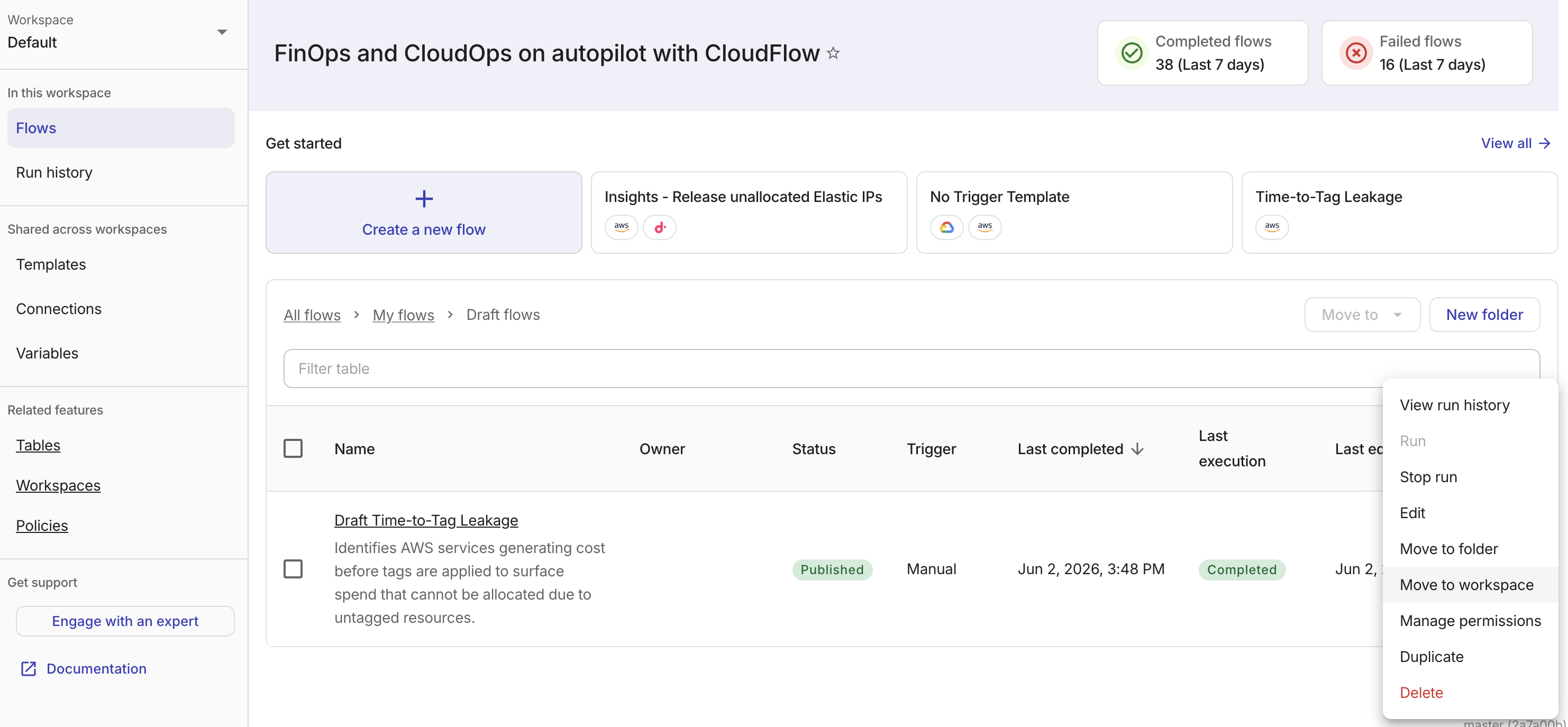 CloudFlow run history - nodes