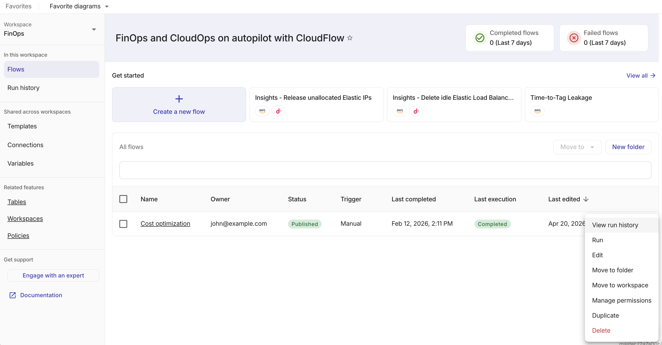 CloudFlow run history - nodes