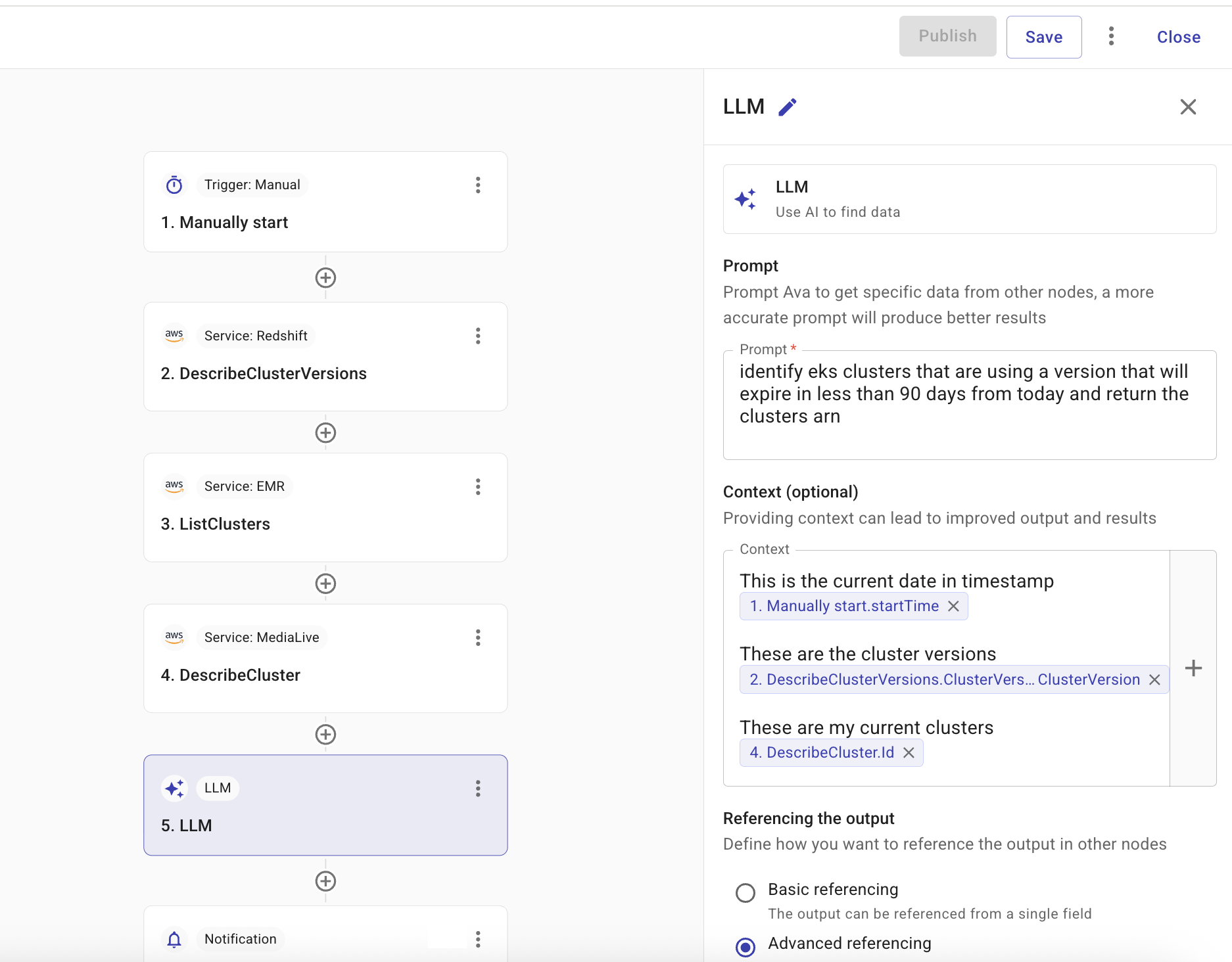 LLM node example configuration