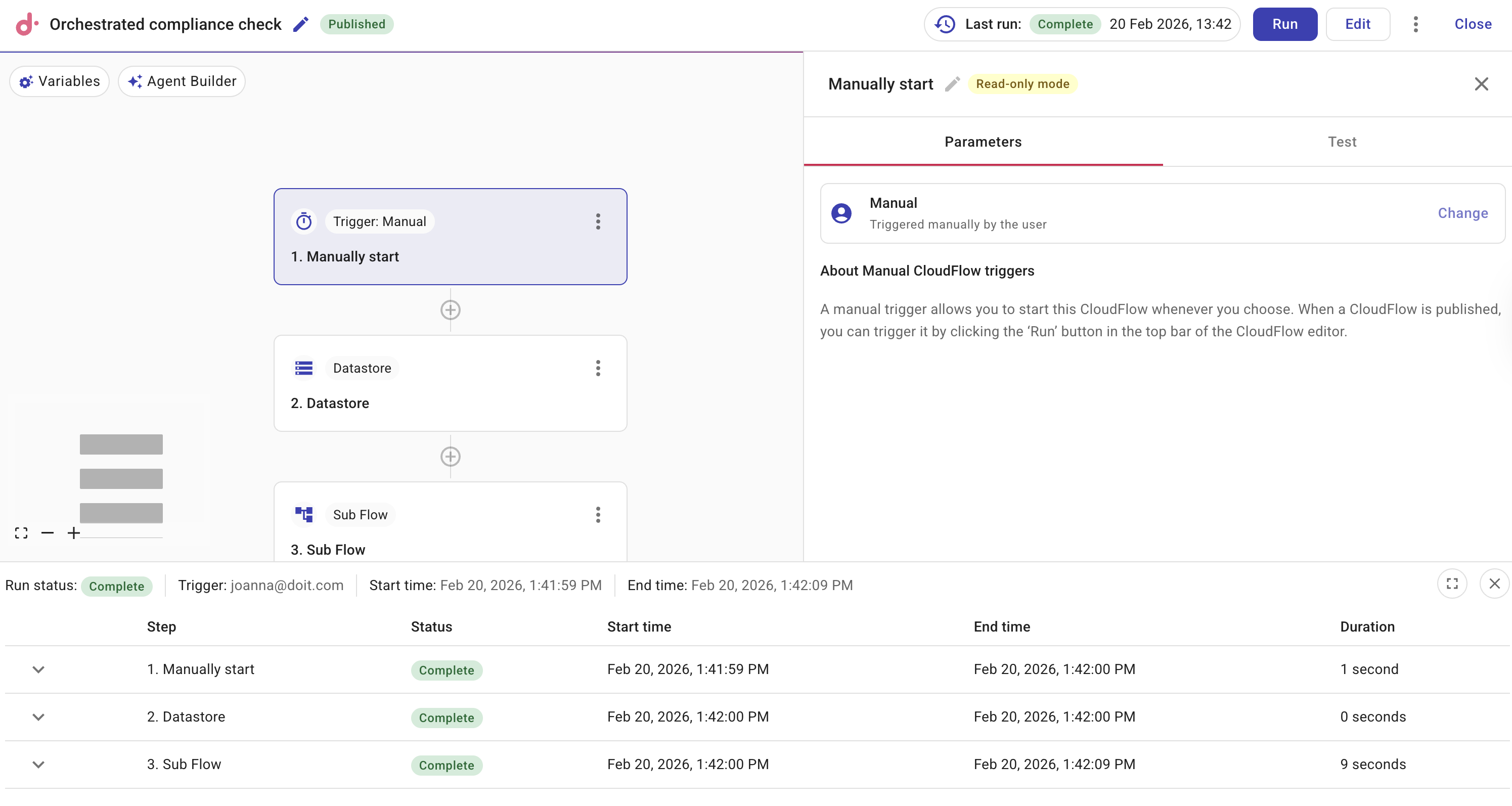 CloudFlow parent flow run history