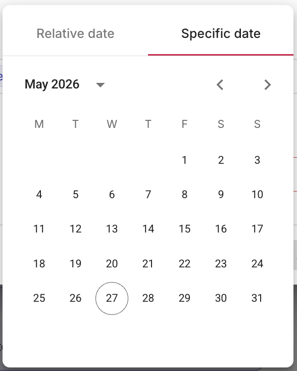 Node parameter/filter value timestamp picker showing specific date