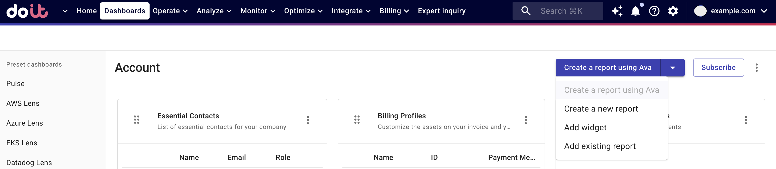 Dashboard navigation bar