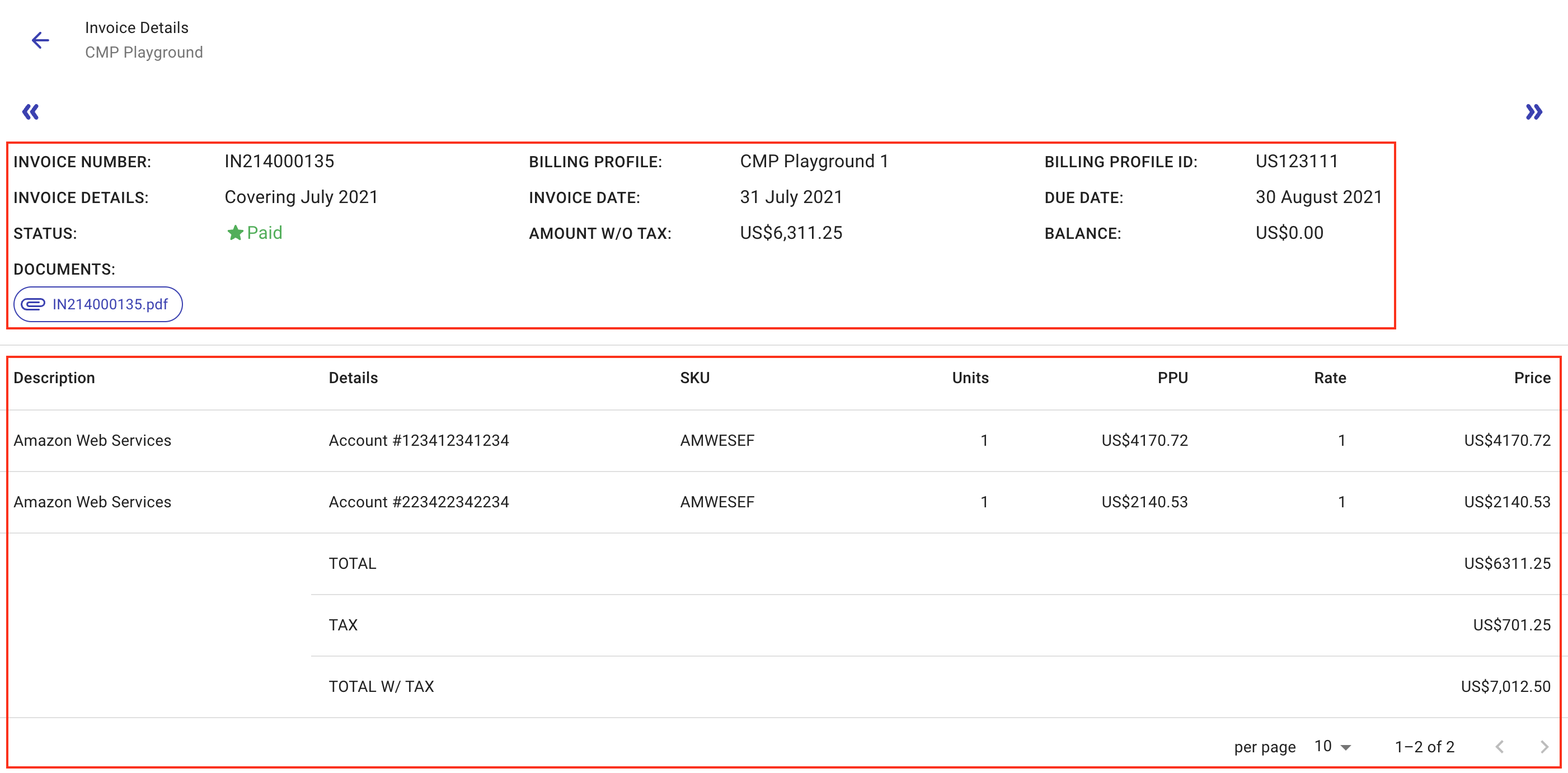 The Invoice details page.