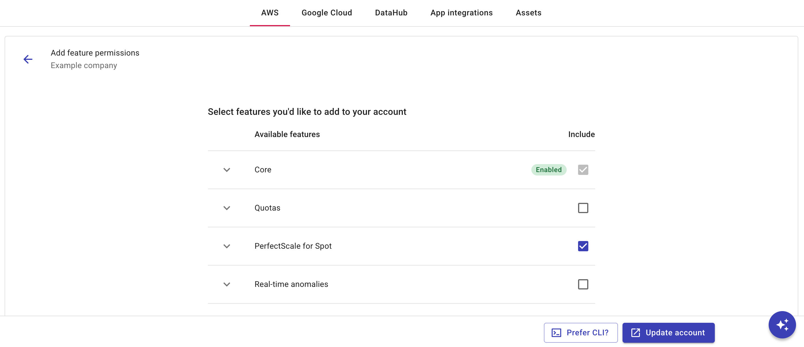 AWS account edit screen