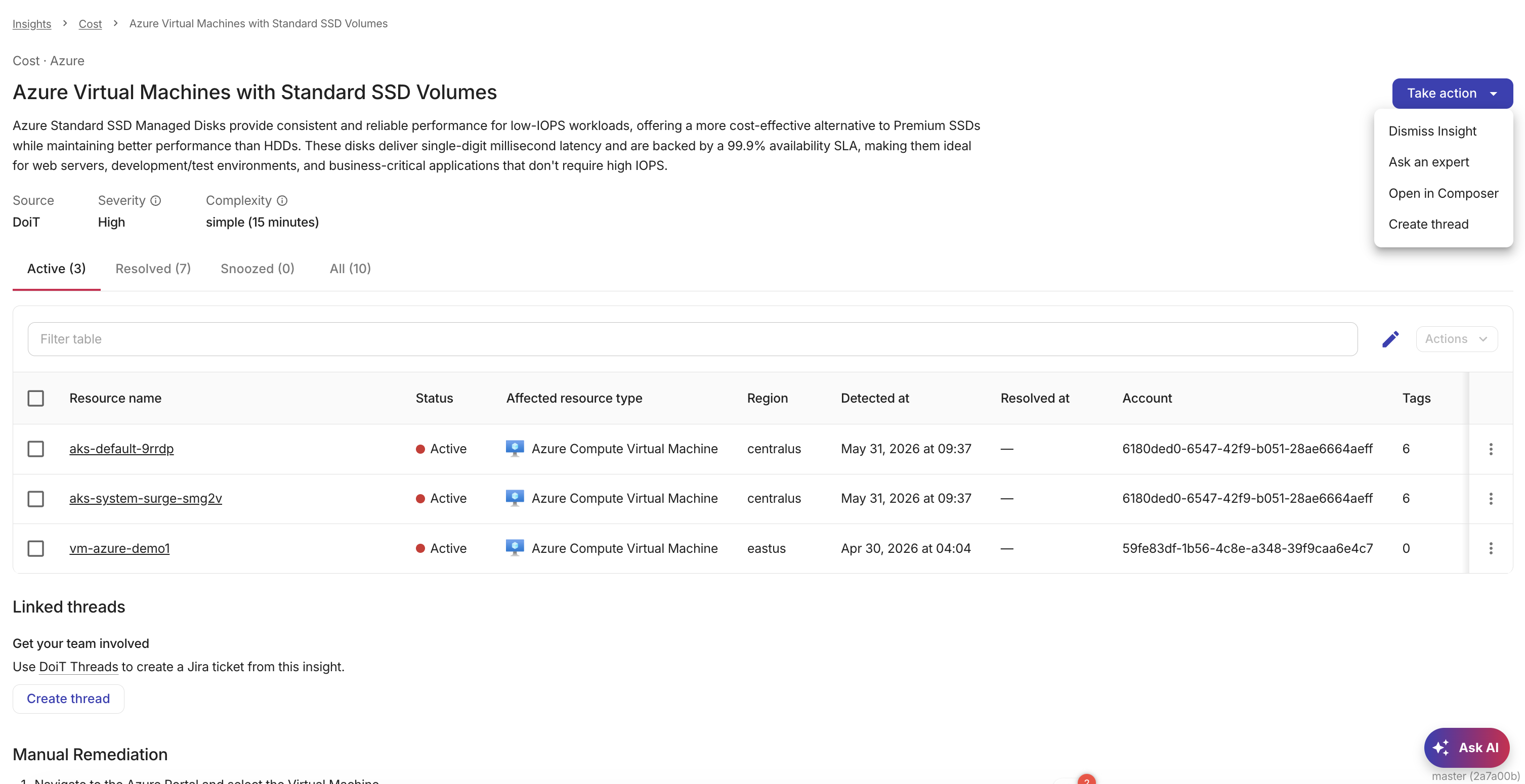 Composer Insight details - Take action on the insight.