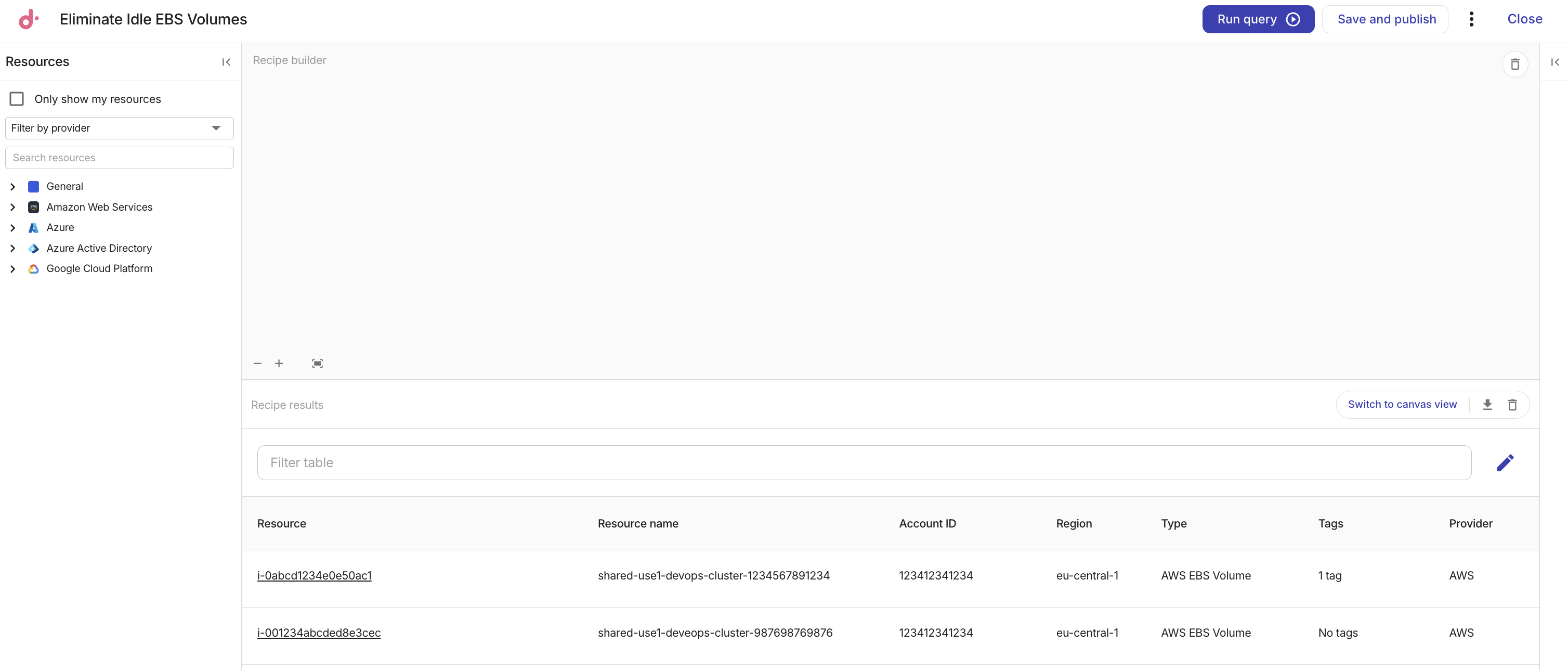 Composer - recipe builder: table view.