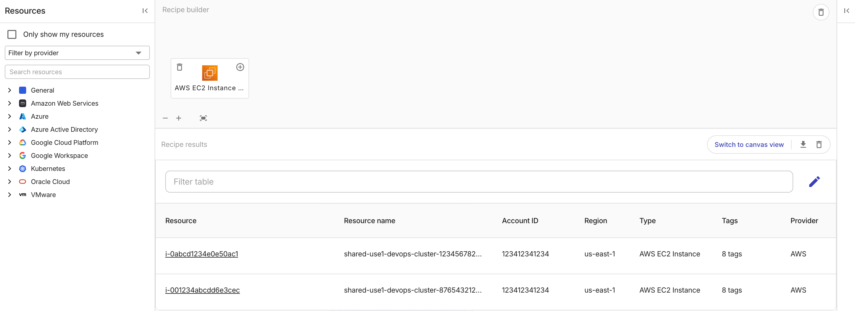 Composer - recipe builder: table view.