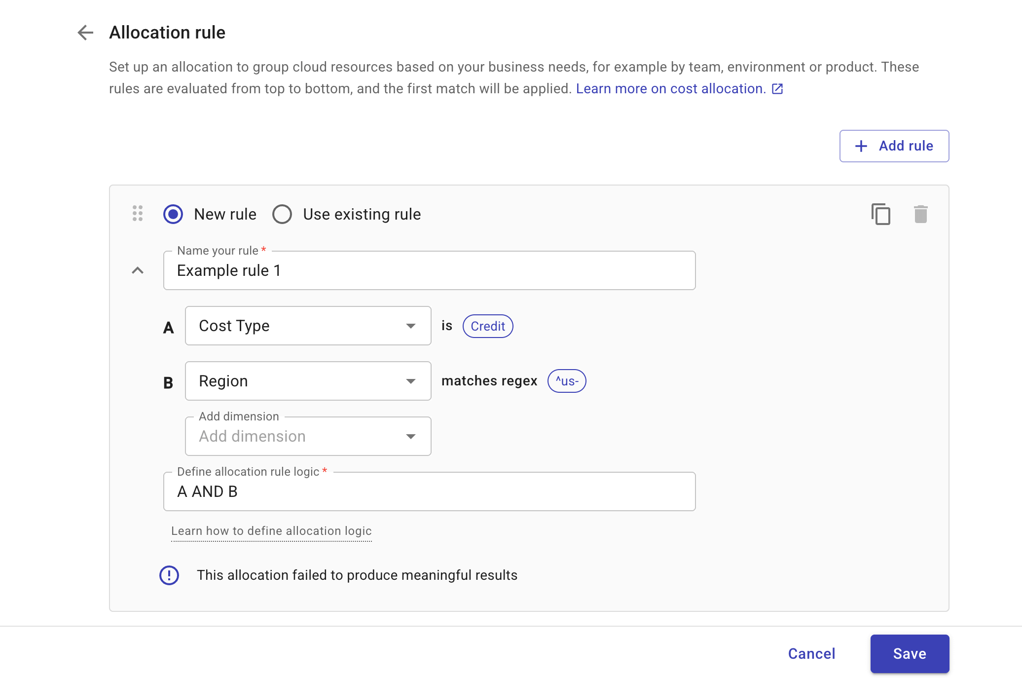 Create a new allocation rule