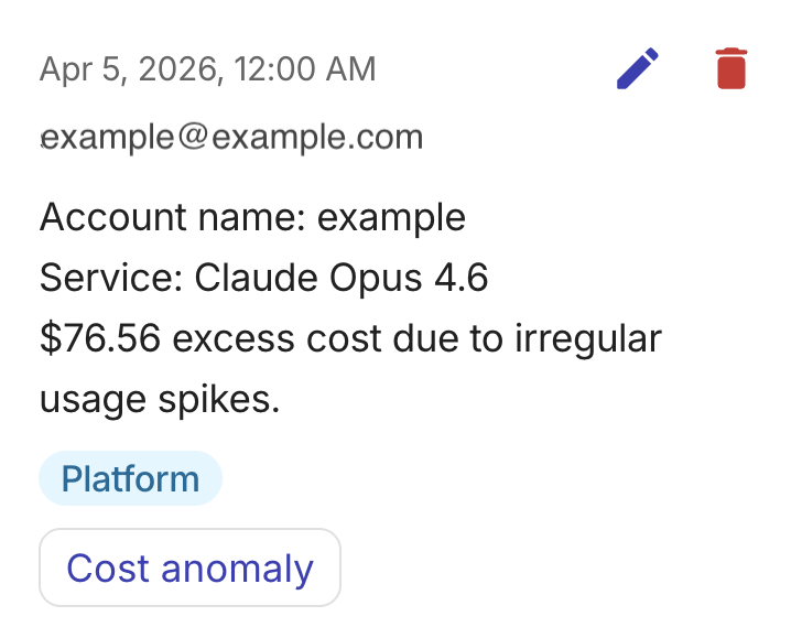 Annotation created from a cost anomaly