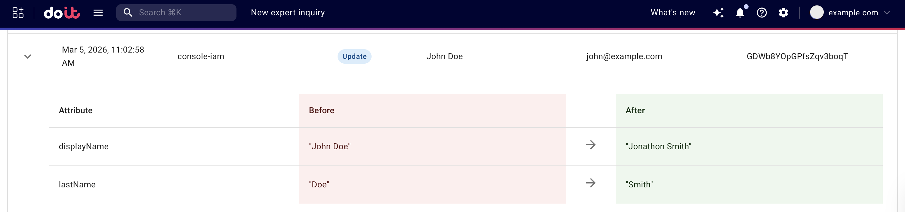 Audit log comparison window