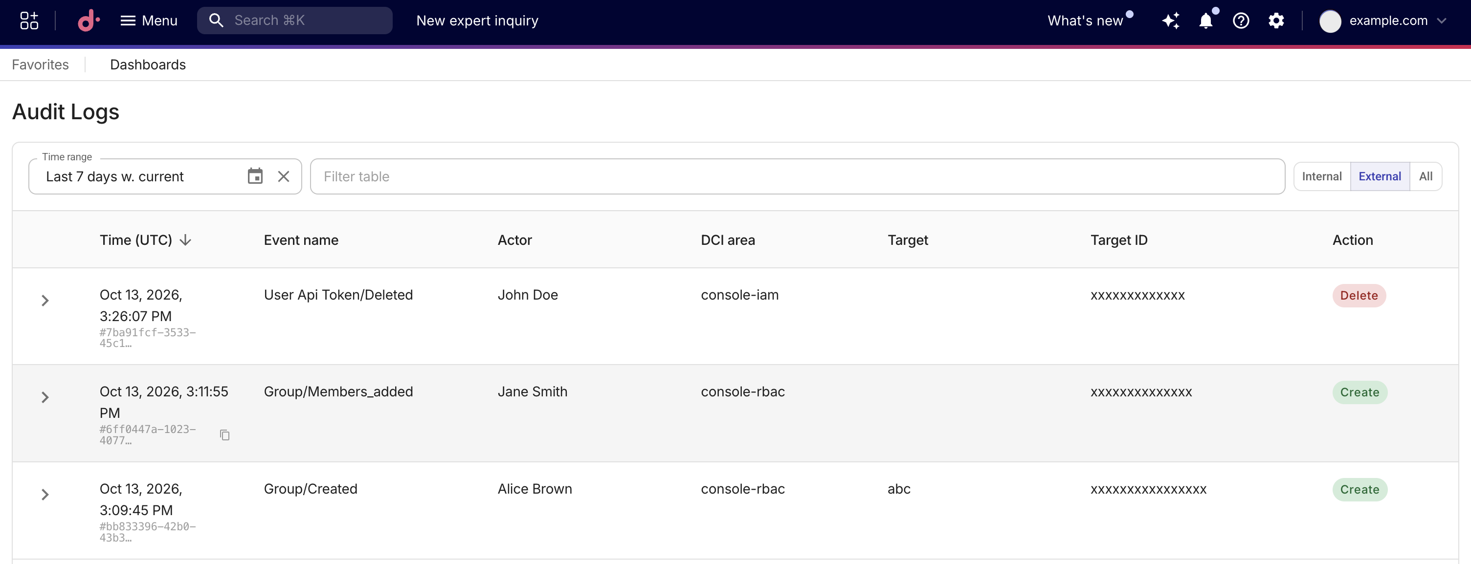 Audit logs menu option