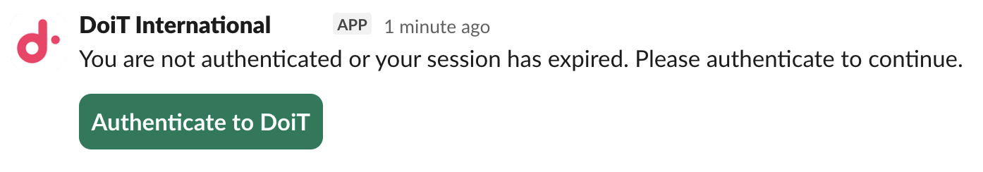 Authenticate to DoiT app message in Slack