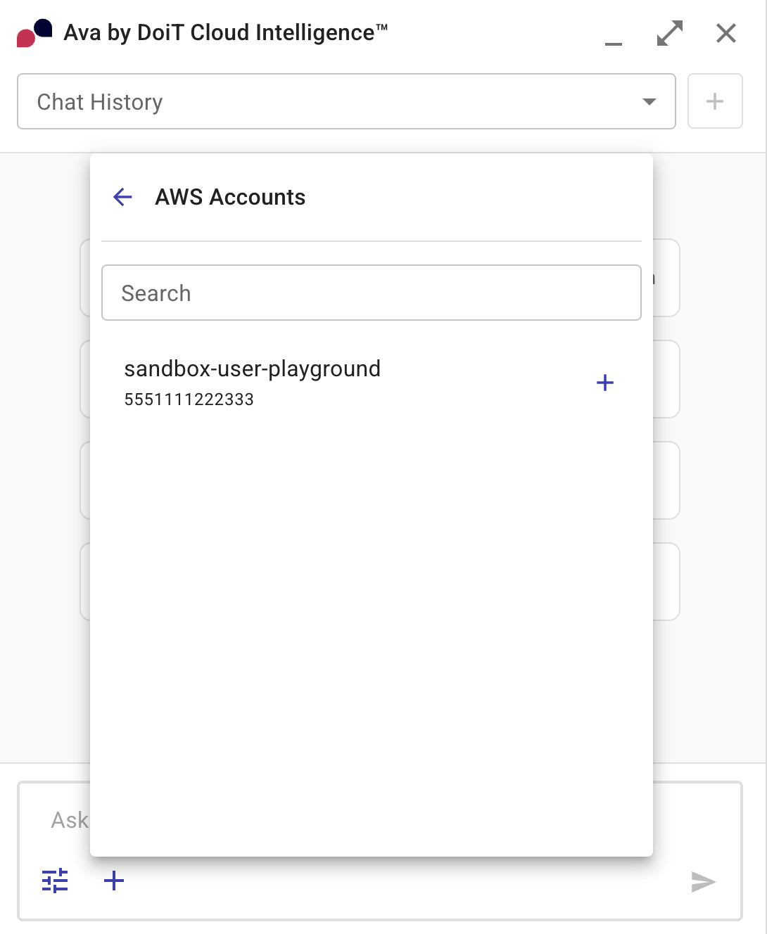 Accounts available to be configured in Ava