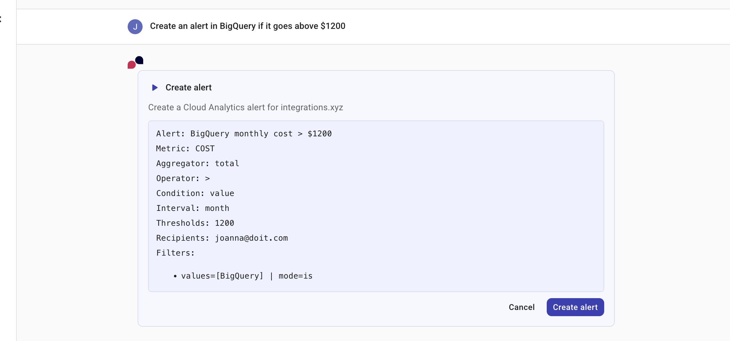 Use Ava to create an alert
