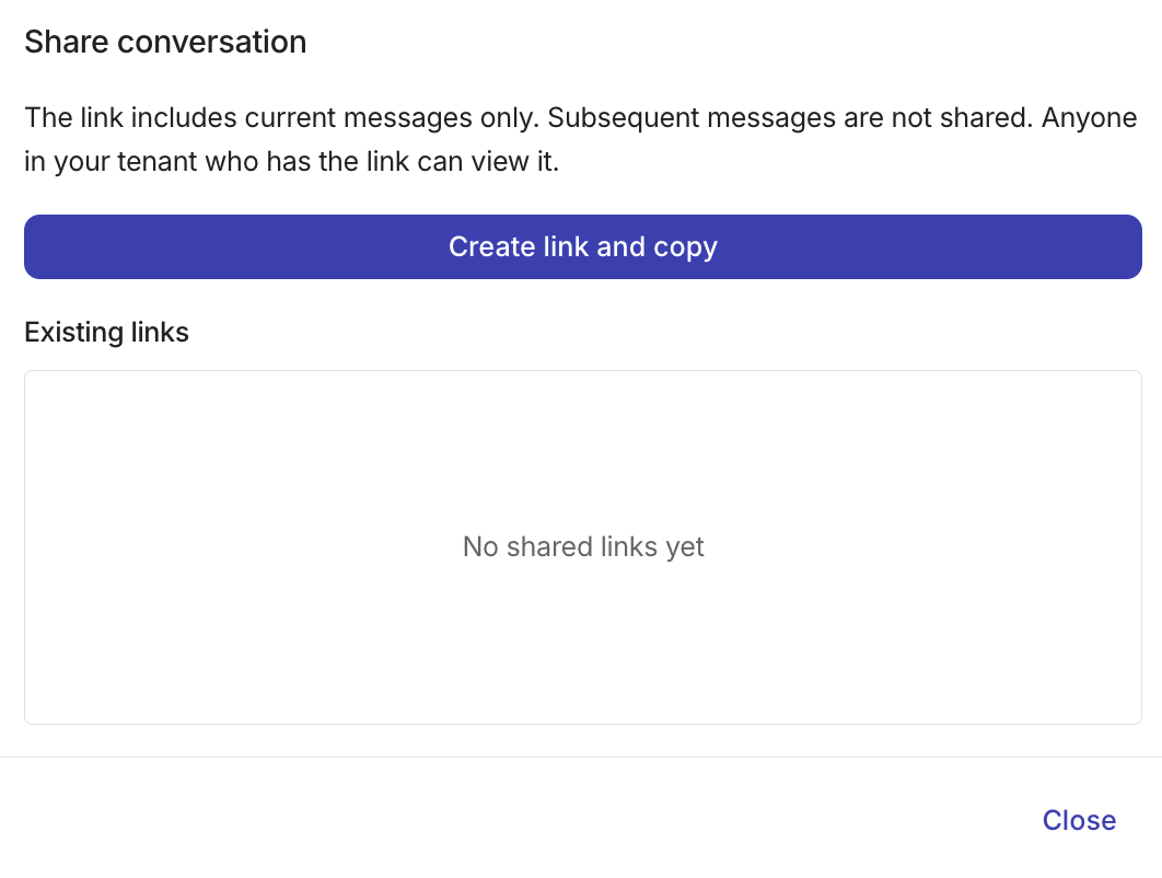 Manage conversation links in the shared conversation dialog