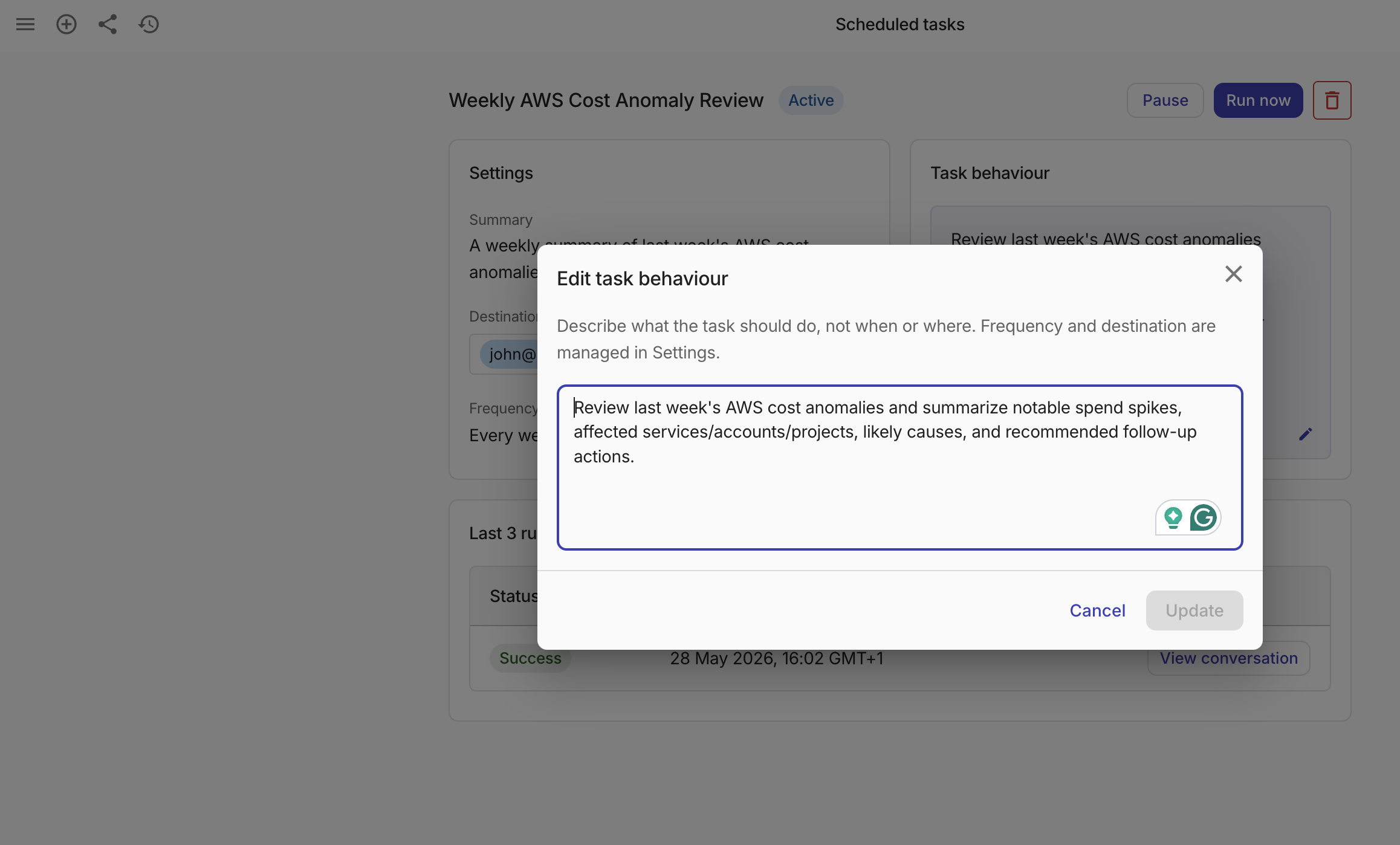 Edit task behavior in Ava